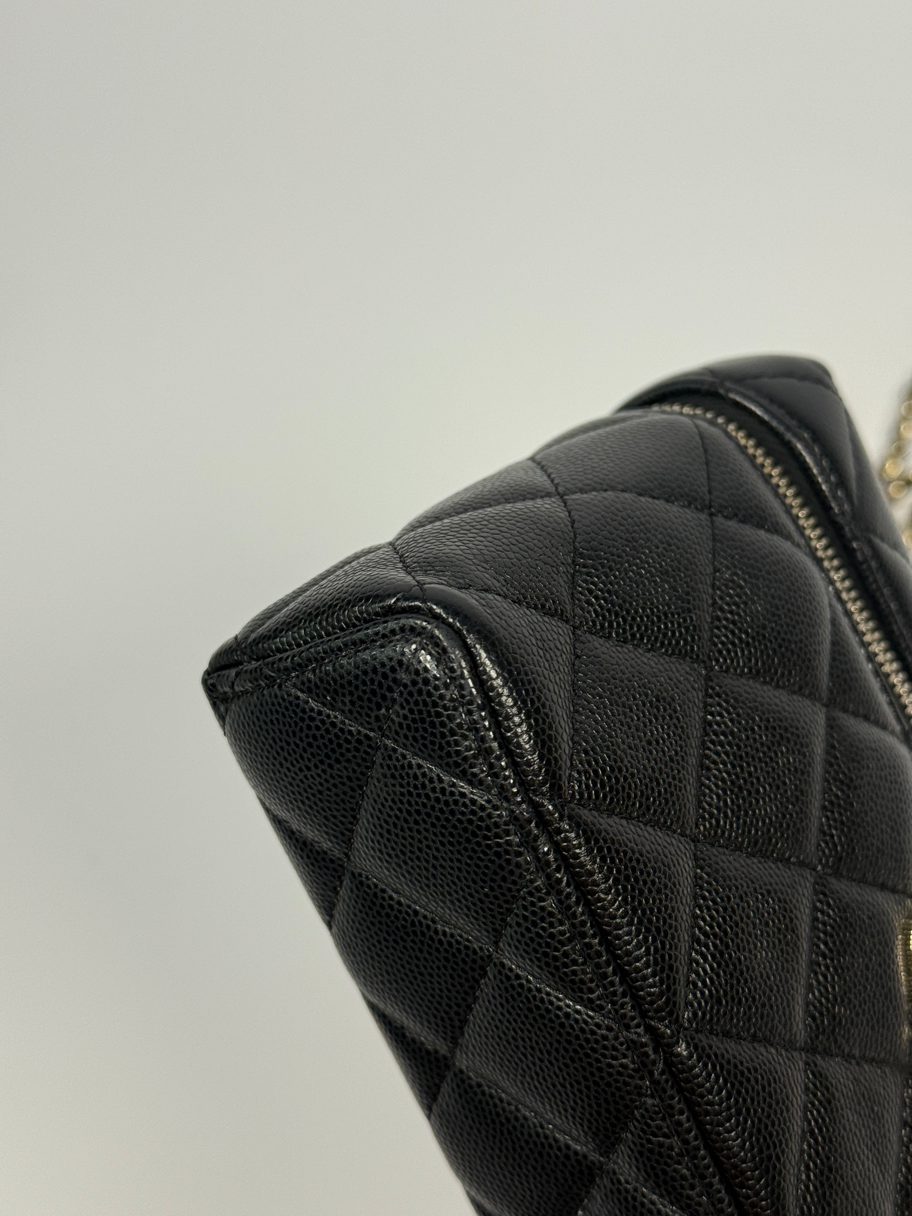 Chanel Flat Vanity In Black Caviar Leather With Gold Hardware Authentic and preloved in excellent condition.