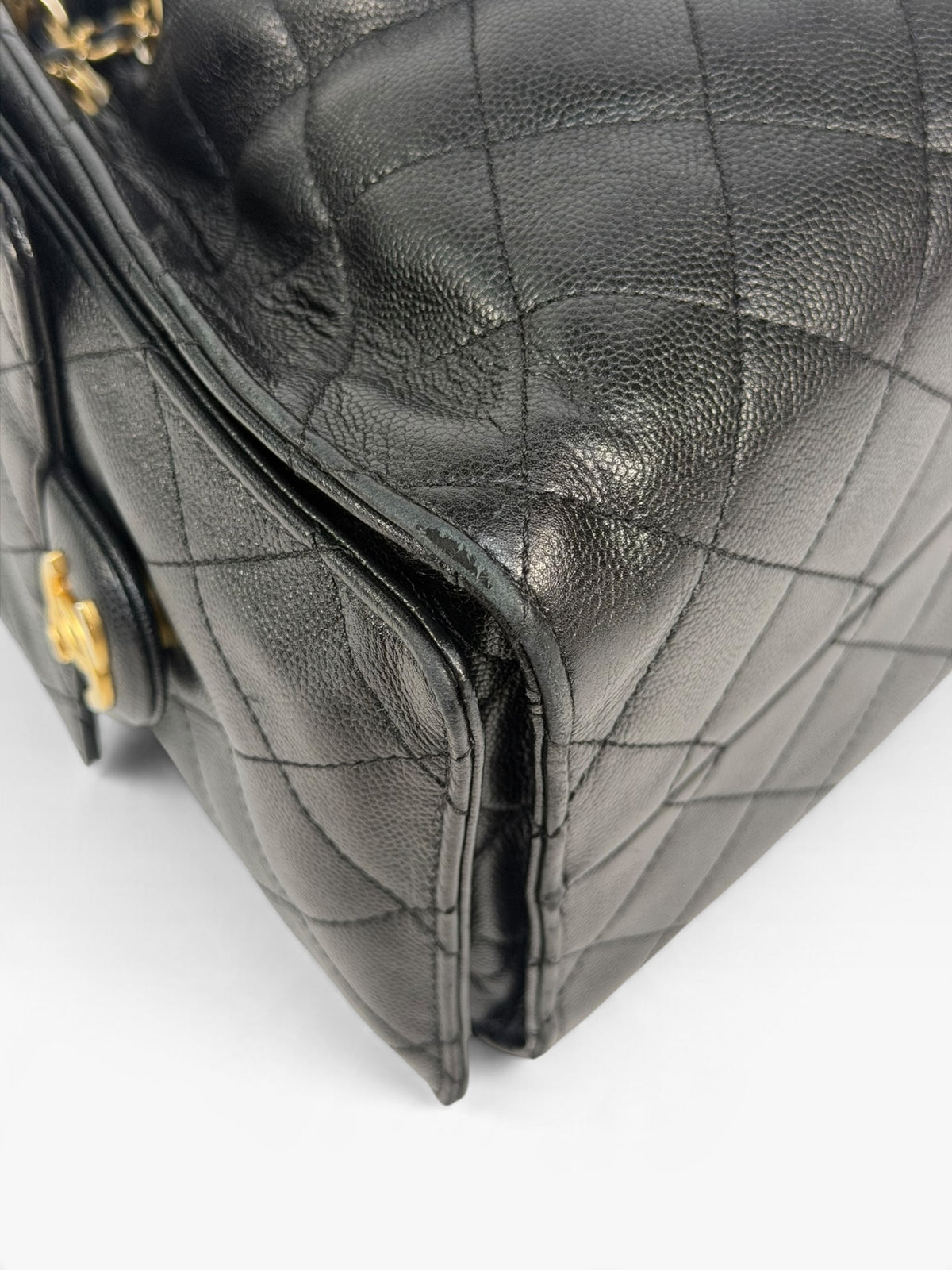 Chanel 25 Small In Black Caviar Leather With Aged Gold Hardware. 100% authentic and preloved in excellent condition