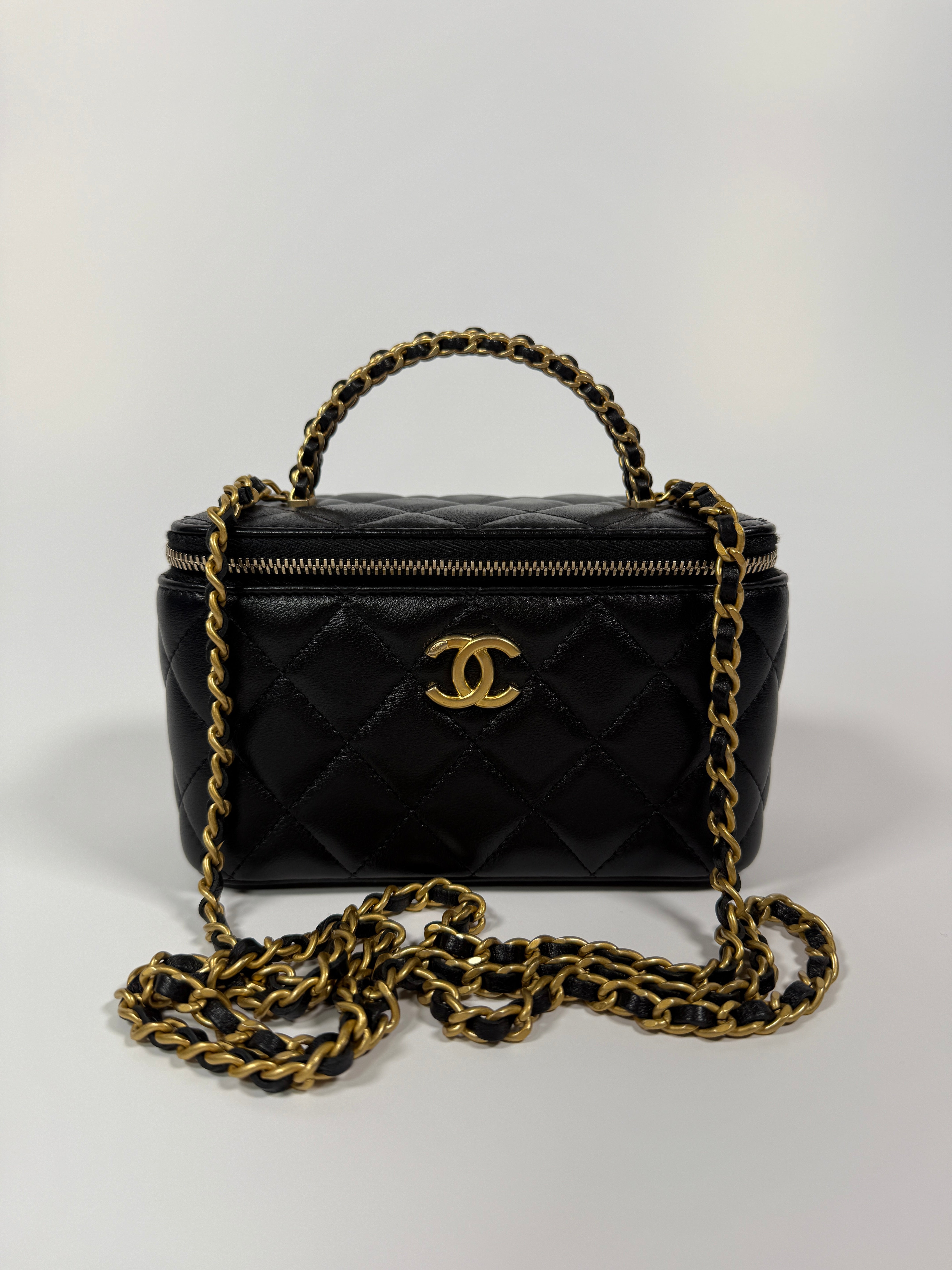 Chanel Vanity Rectangular with Top Handle In Black