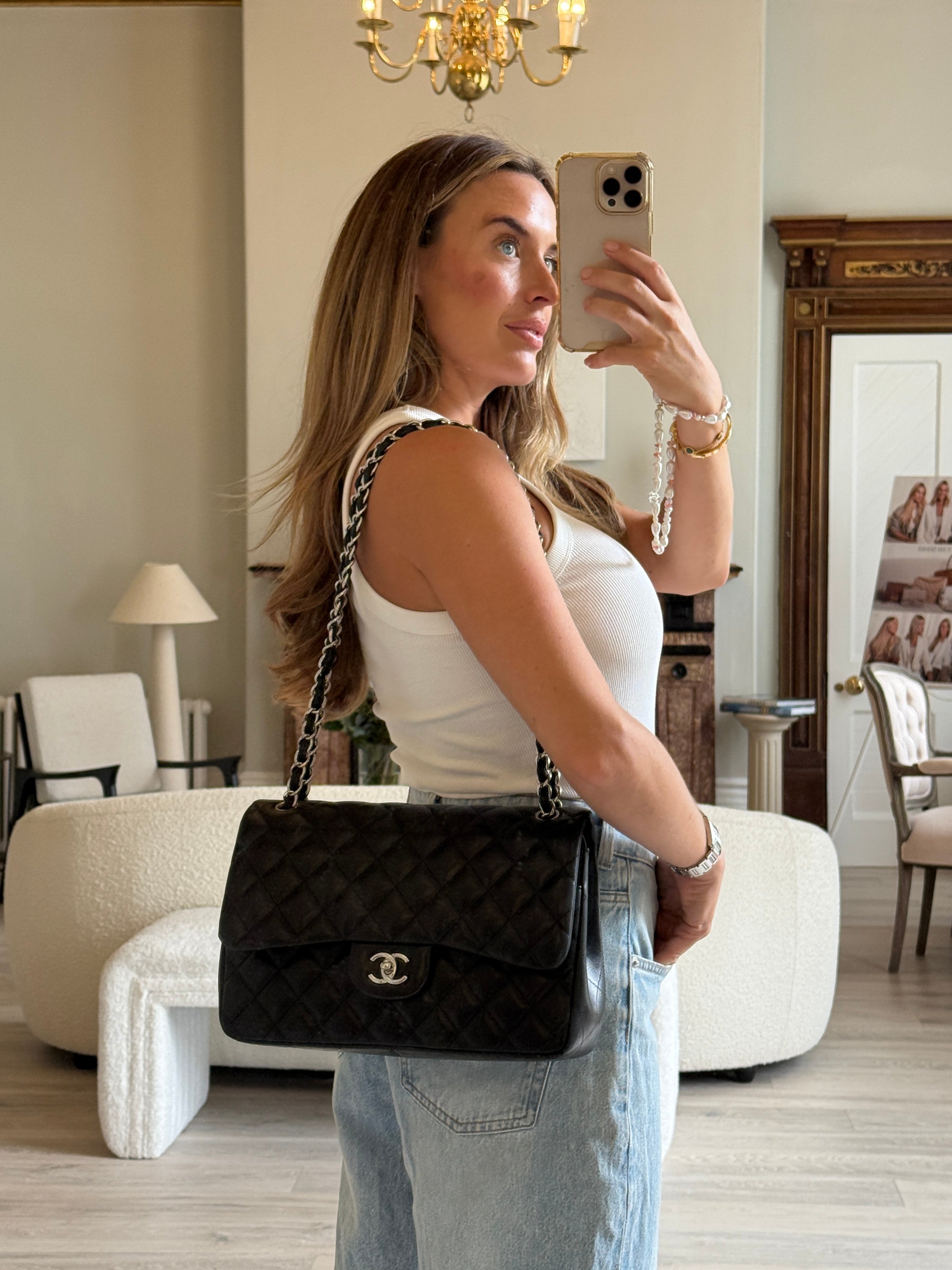 Chanel Jumbo Black Lambskin Leather With SHW