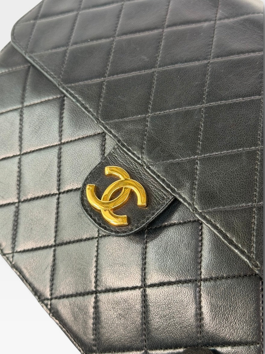 Chanel Vintage Flap Bag In Lambskin With 24kt Gold Hardware 100% authentic and preloved in excellent condition