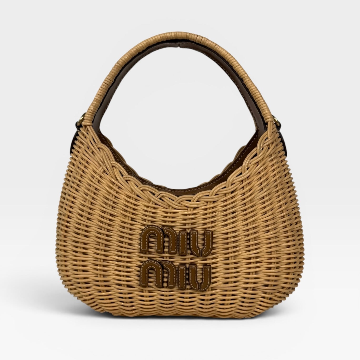 Miu Miu Mini Wicker Wander Bag In Tan/Caramel Raffia Excellent condition