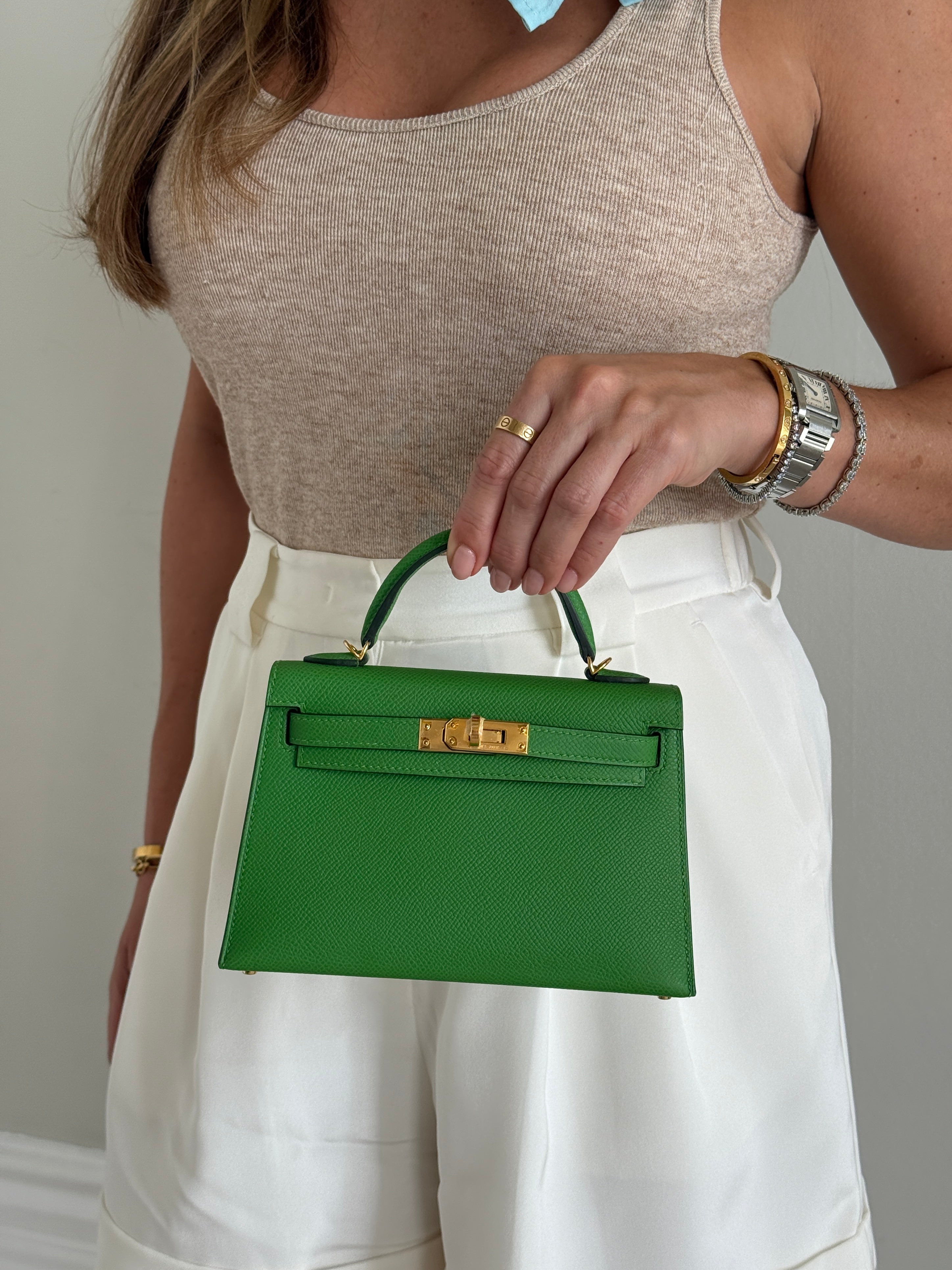 Authentic Pre Loved Hermès Mini Kelly ll In Bambou Epsom Leather With Gold Hardware Excellent Condition