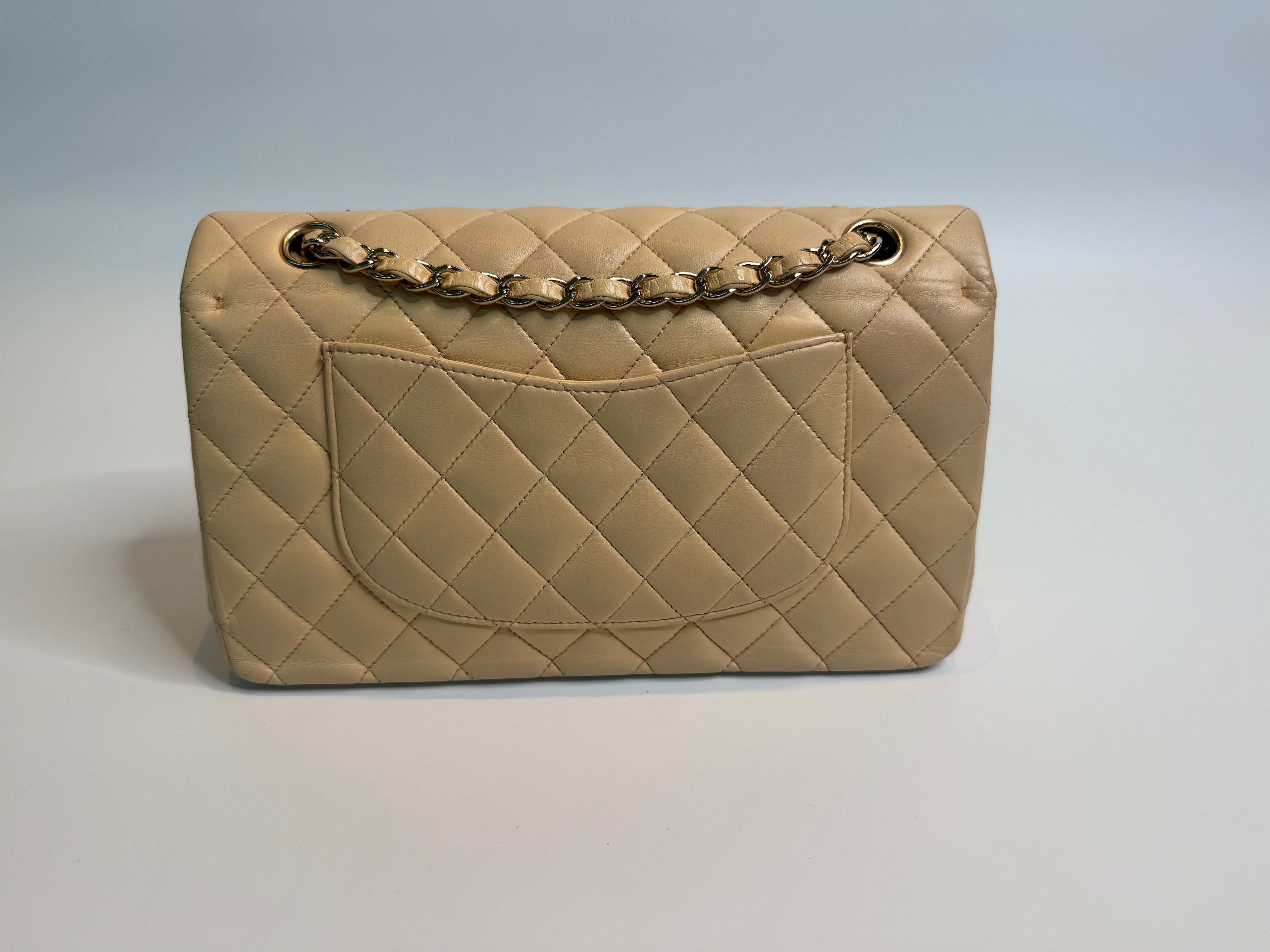 Chanel Medium Classic Double Flap Beige Lambskin Leather With Gold Hardware
Pre Loved & Authentic