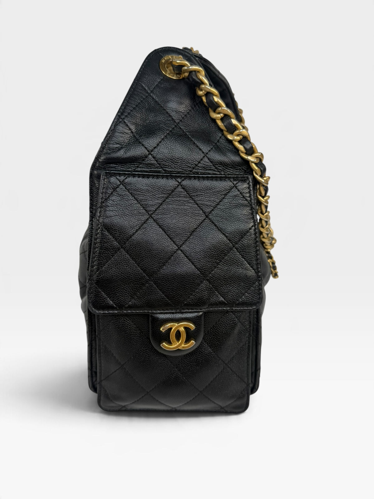 Chanel 25 Small In Black Caviar Leather With Aged Gold Hardware. 100% authentic and preloved in excellent condition