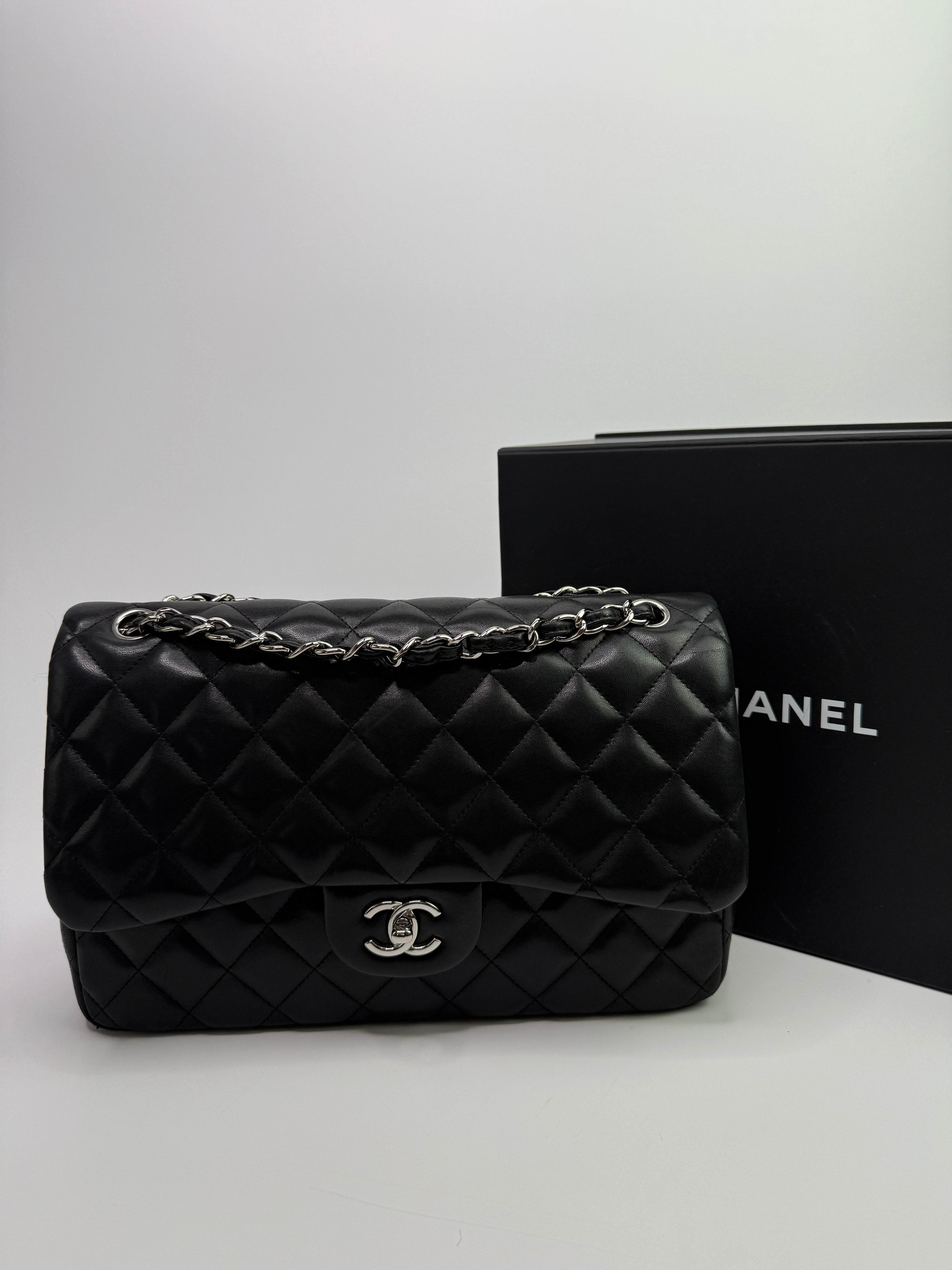 Chanel Jumbo Black Lambskin Leather With SHW