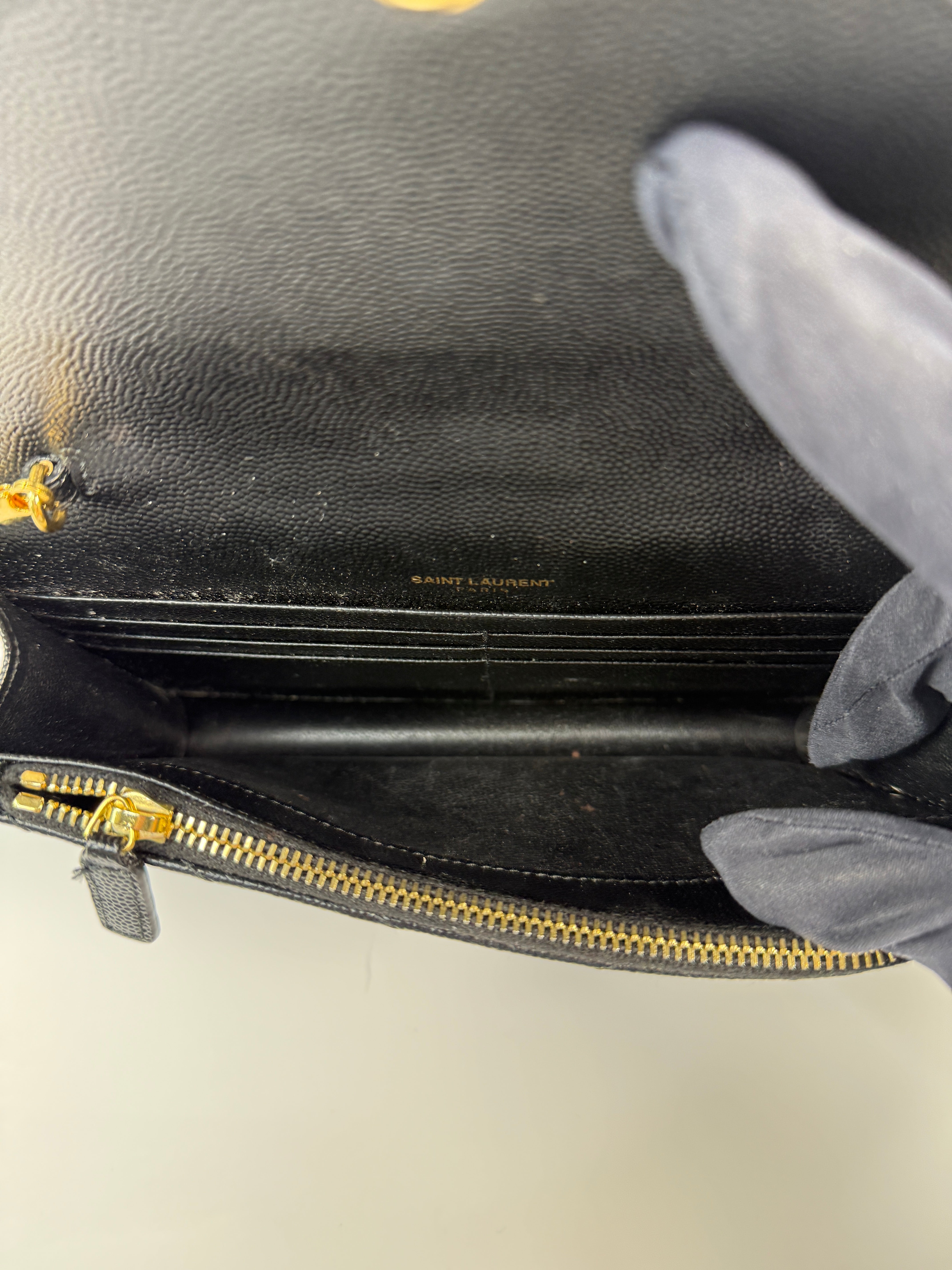 Saint Laurent Cassandre Matelassé Textured- Leather Wallet On Chain