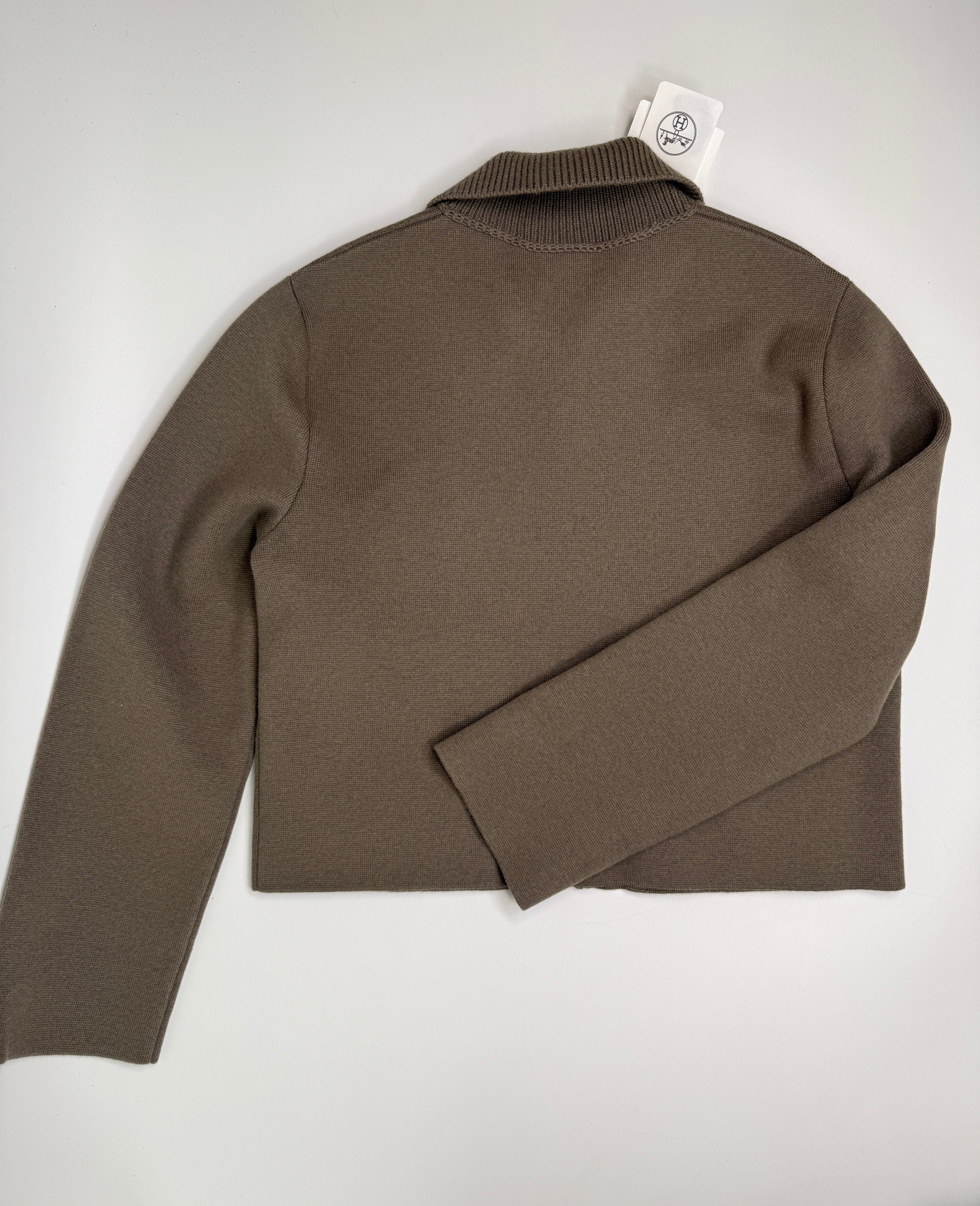 Hermès Knit Zipped Jacket In Gris Etoupe (Size 40/UK12)