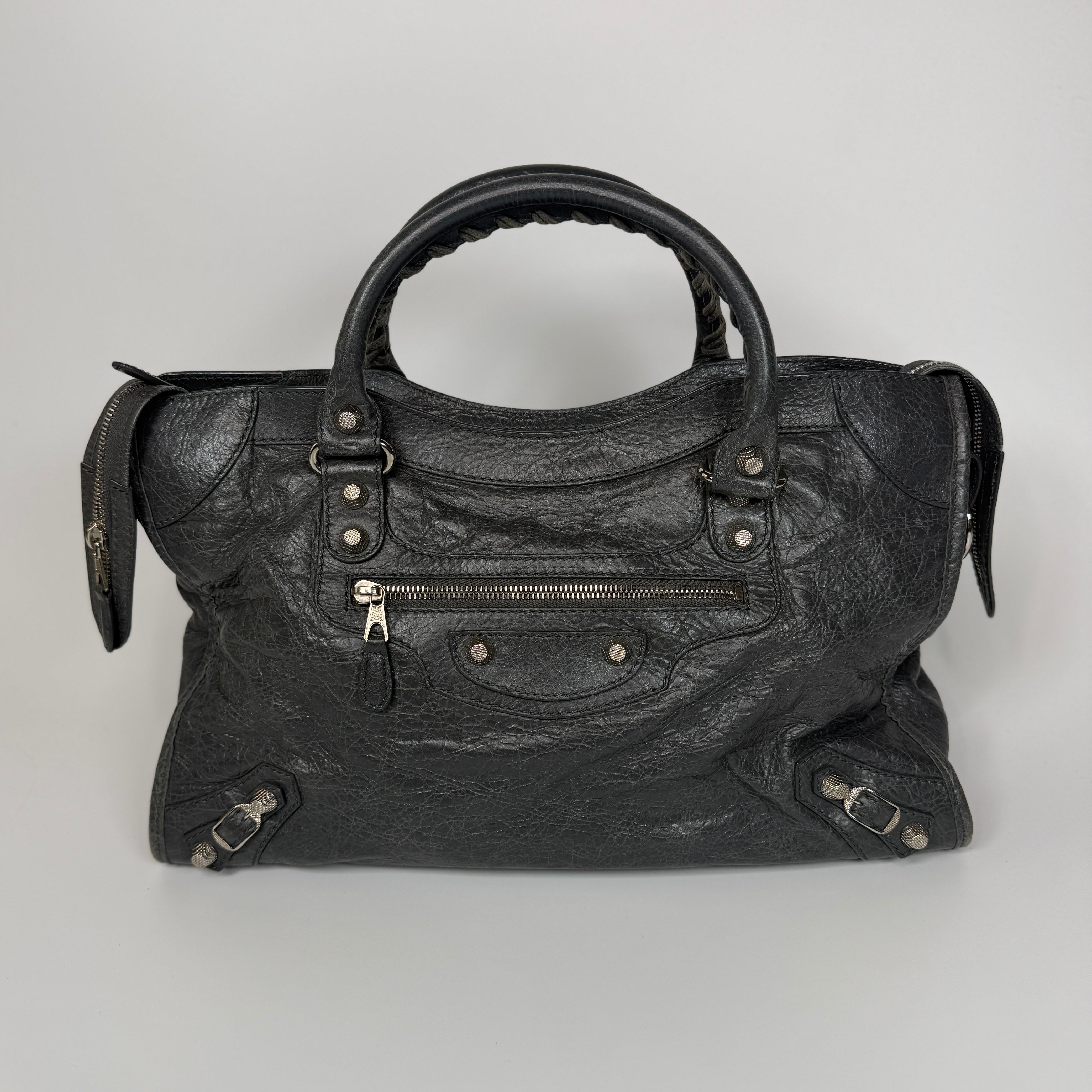 Authentic and preloved Balenciaga Medium Le City Bag In Grey Leather With SHW. 100% Authenticity guarantee. Verified by Luxe Cheshire