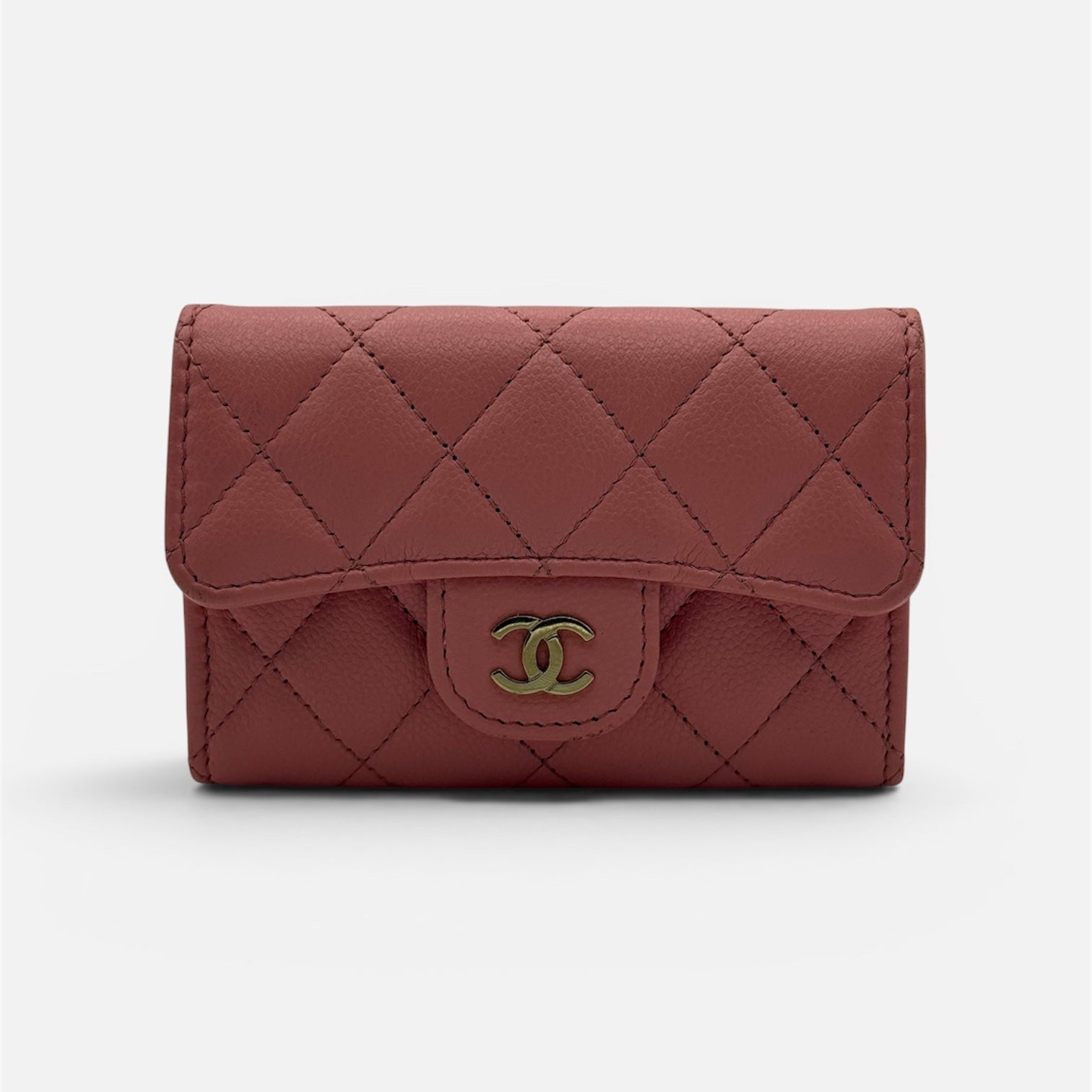 Chanel Classic Card Holder In Pink Caviar Leather With GHW