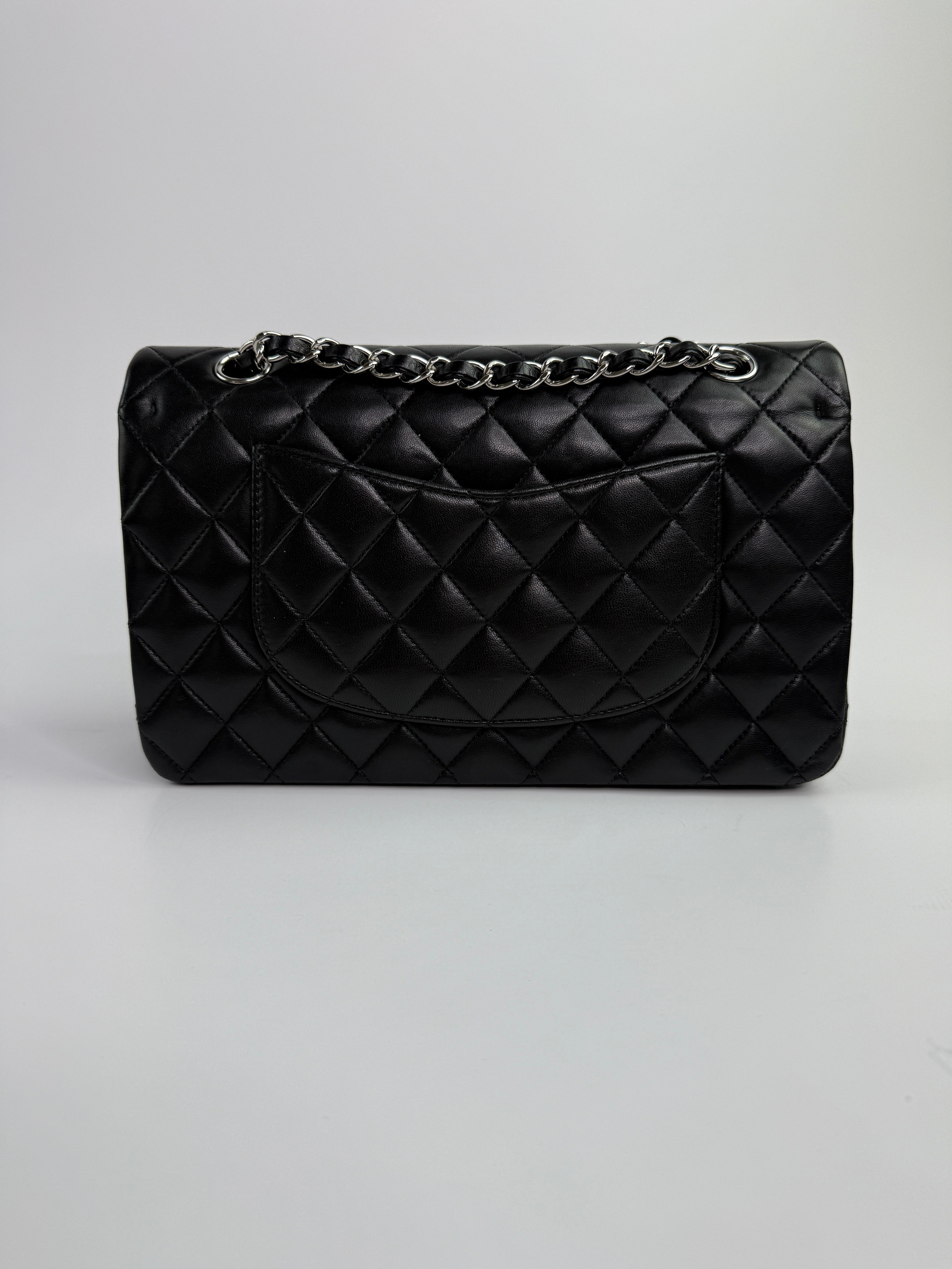 Chanel Medium Classic Double Flap Black Lambskin Leather With Silver Hardware
Pre Loved & Authentic
