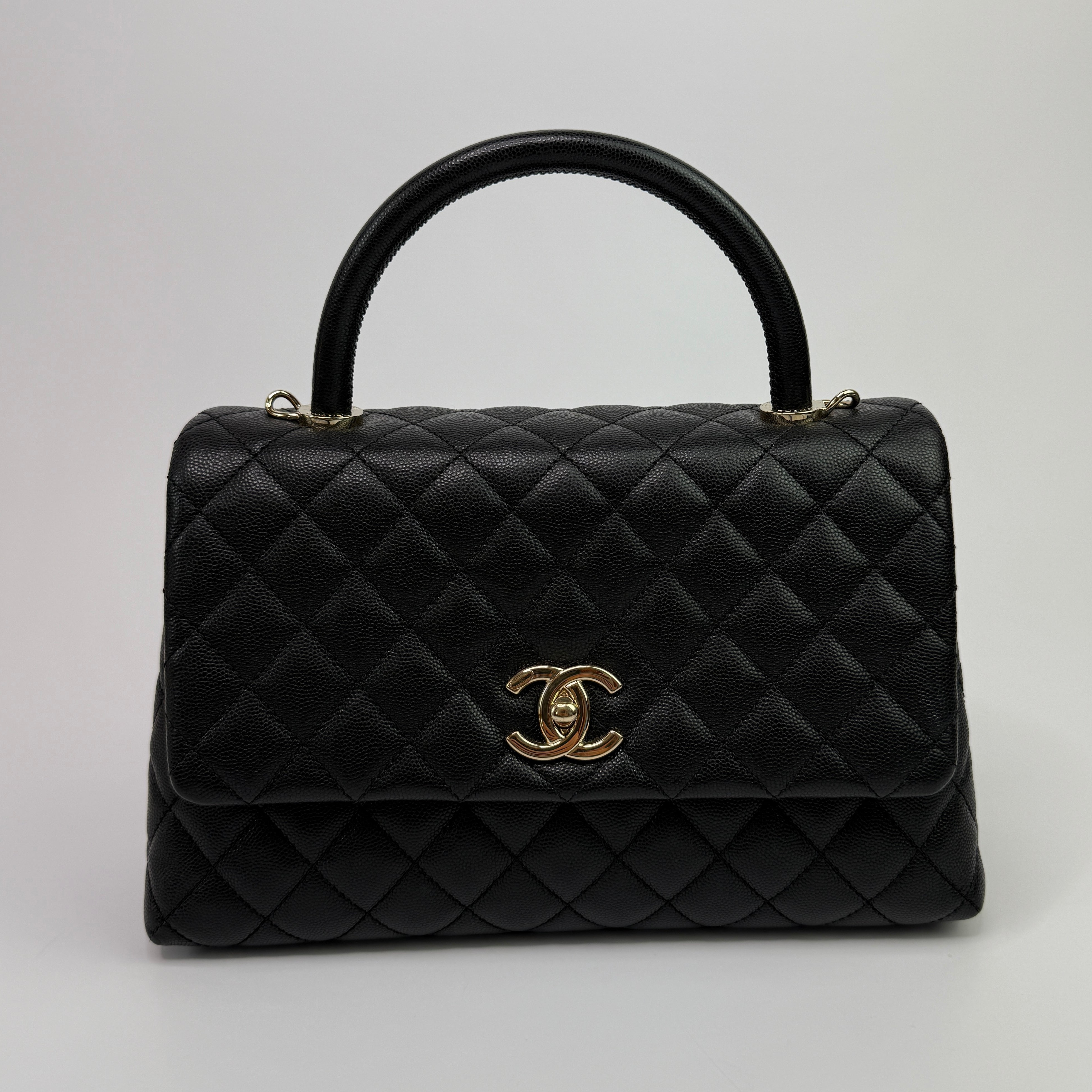 Chanel Coco Medium Top Handle In Black Caviar Leather With PGHW