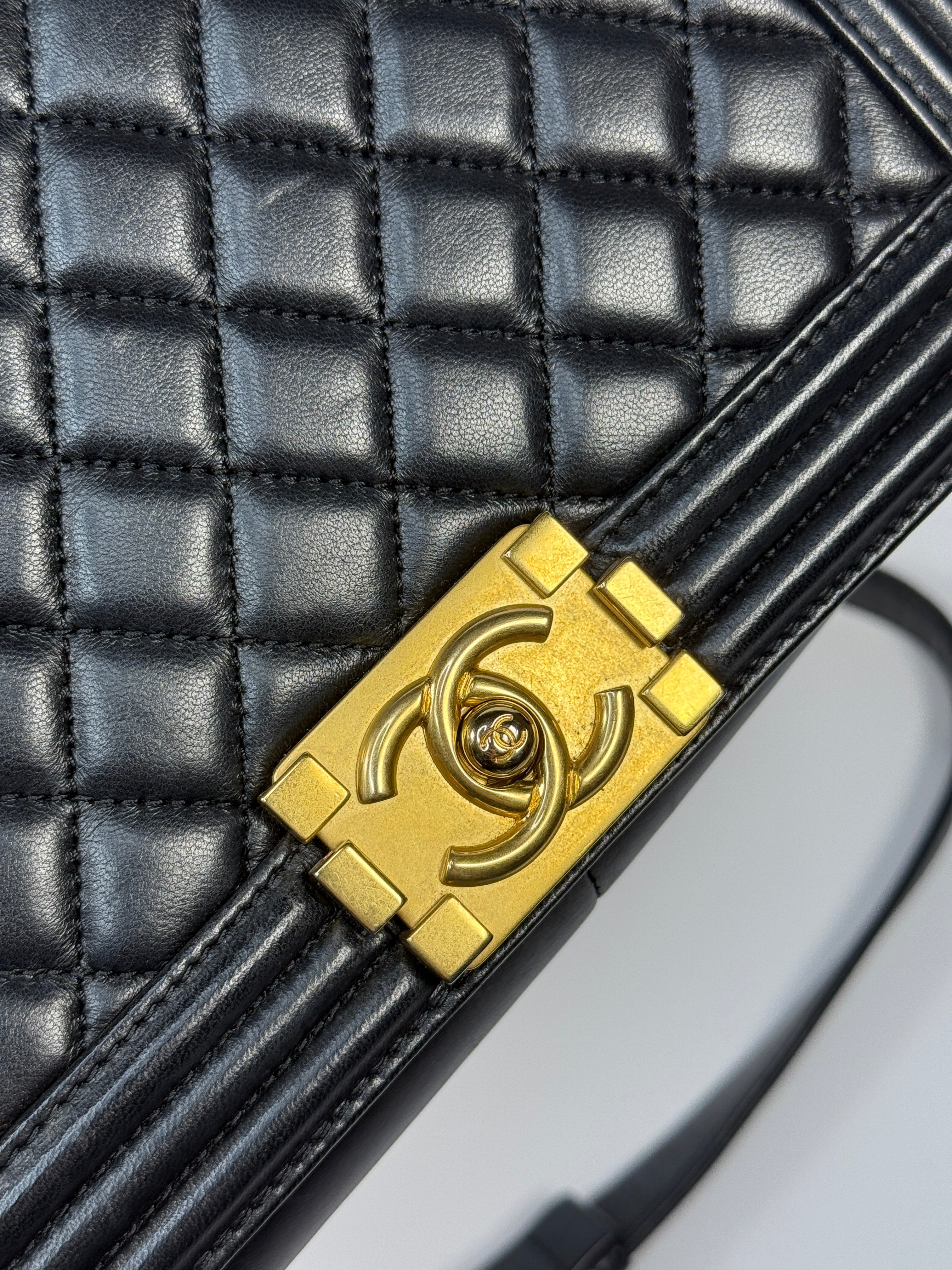 Chanel Boy Bag Medium In Black Lambskin Leather With Gold Hardware
Pre Loved & Authentic