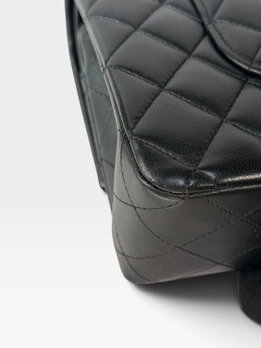 Chanel Medium Classic Double Flap In Black Lambskin Leather Gold Hardware. 100% authentic and preloved in excellent condition