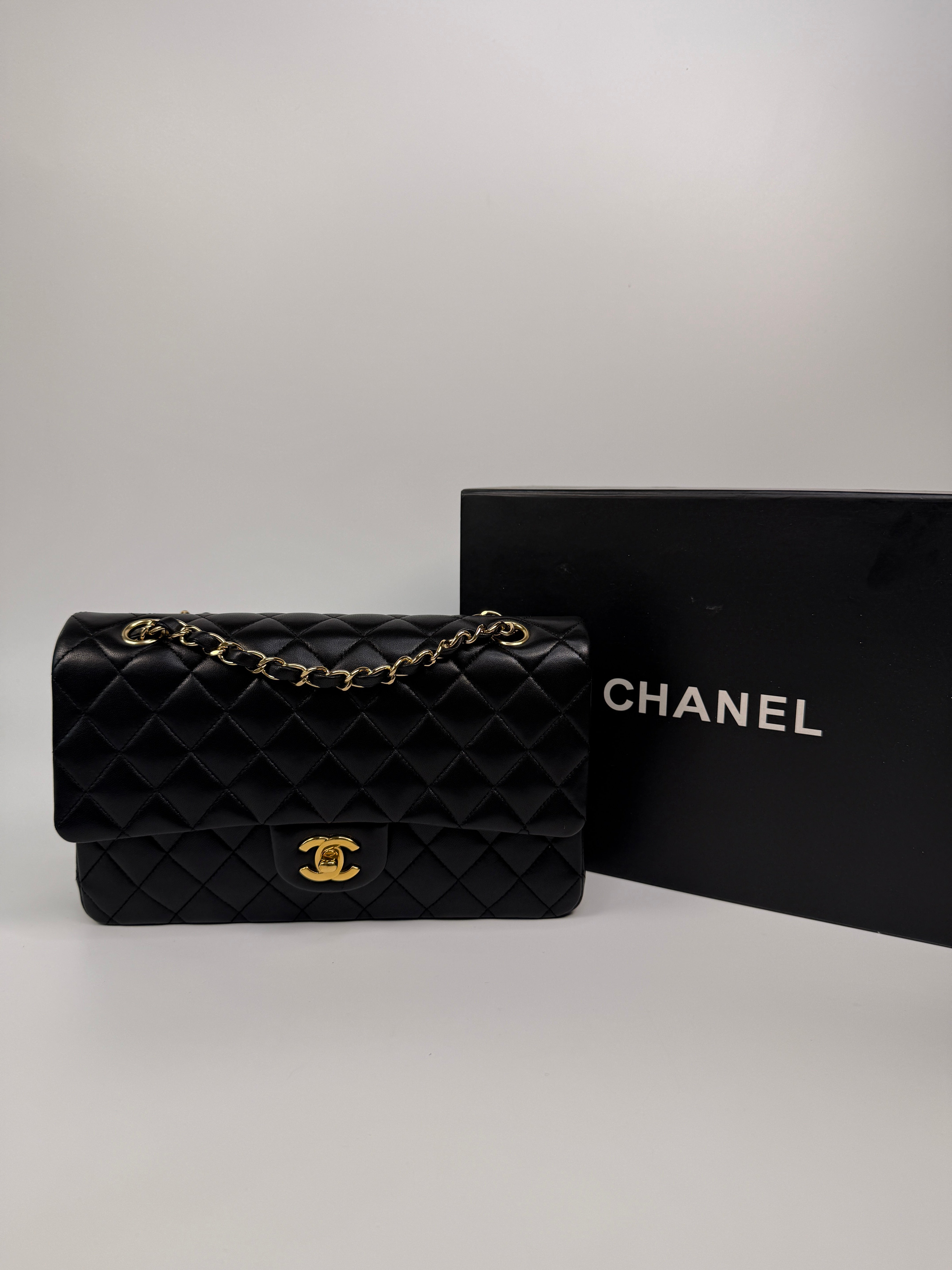 Chanel Medium Classic Double Flap Black Lambskin With Gold Hardware
Authentic Pre Loved Verified by Luxe Cheshire Trusted Designer resale