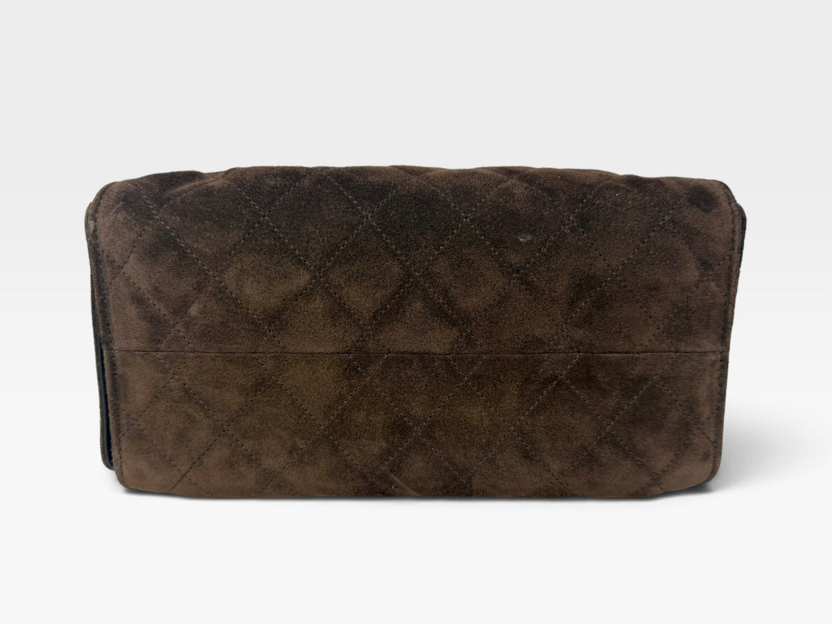 Chanel 25 Small In Brown Suede With Gold Hardware. 100% authentic and preloved in excellent condition
