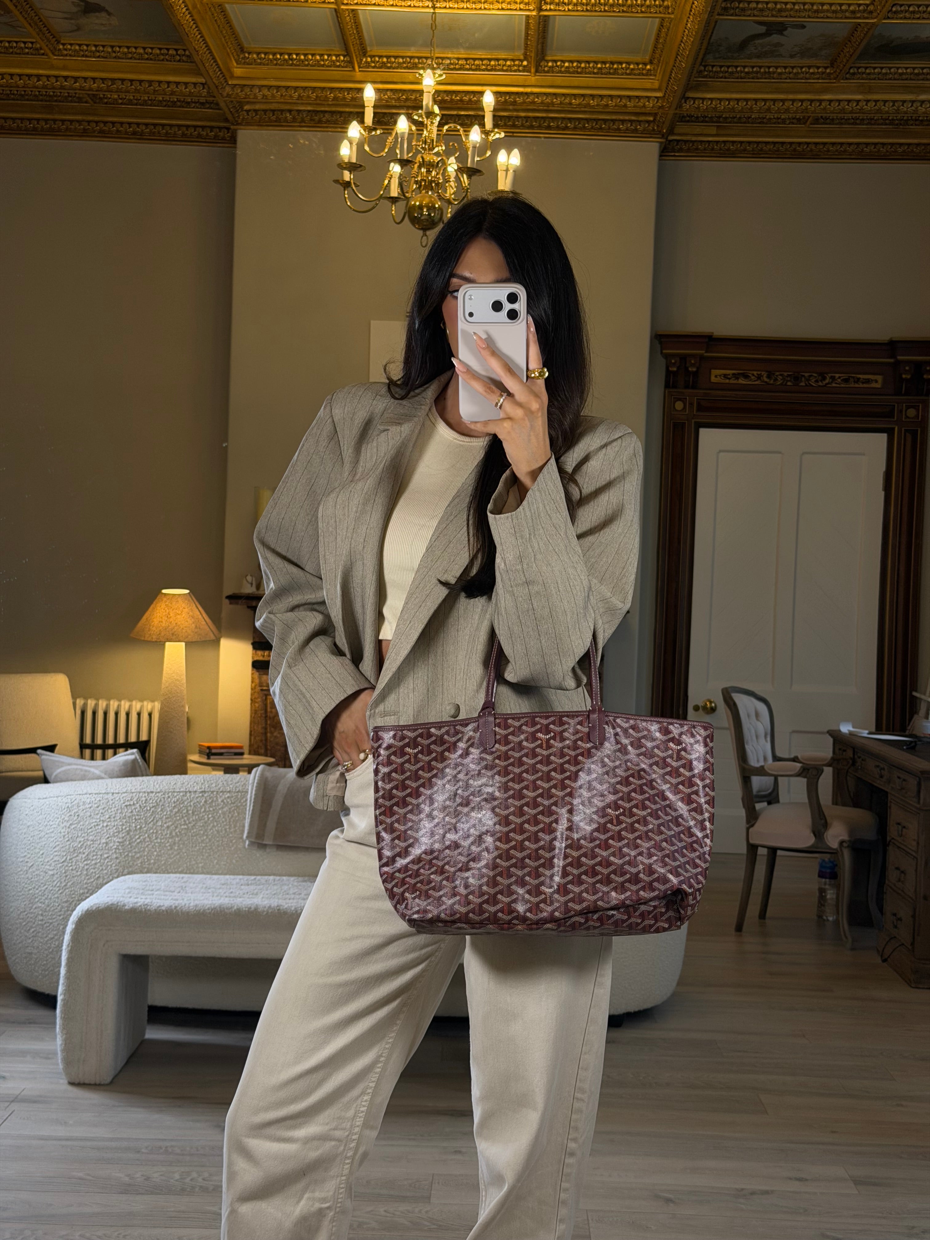 Goyard St Louis PM Tote Bag In Burgundy Coated Canvas. Authentic and preloved. Excellent condition.