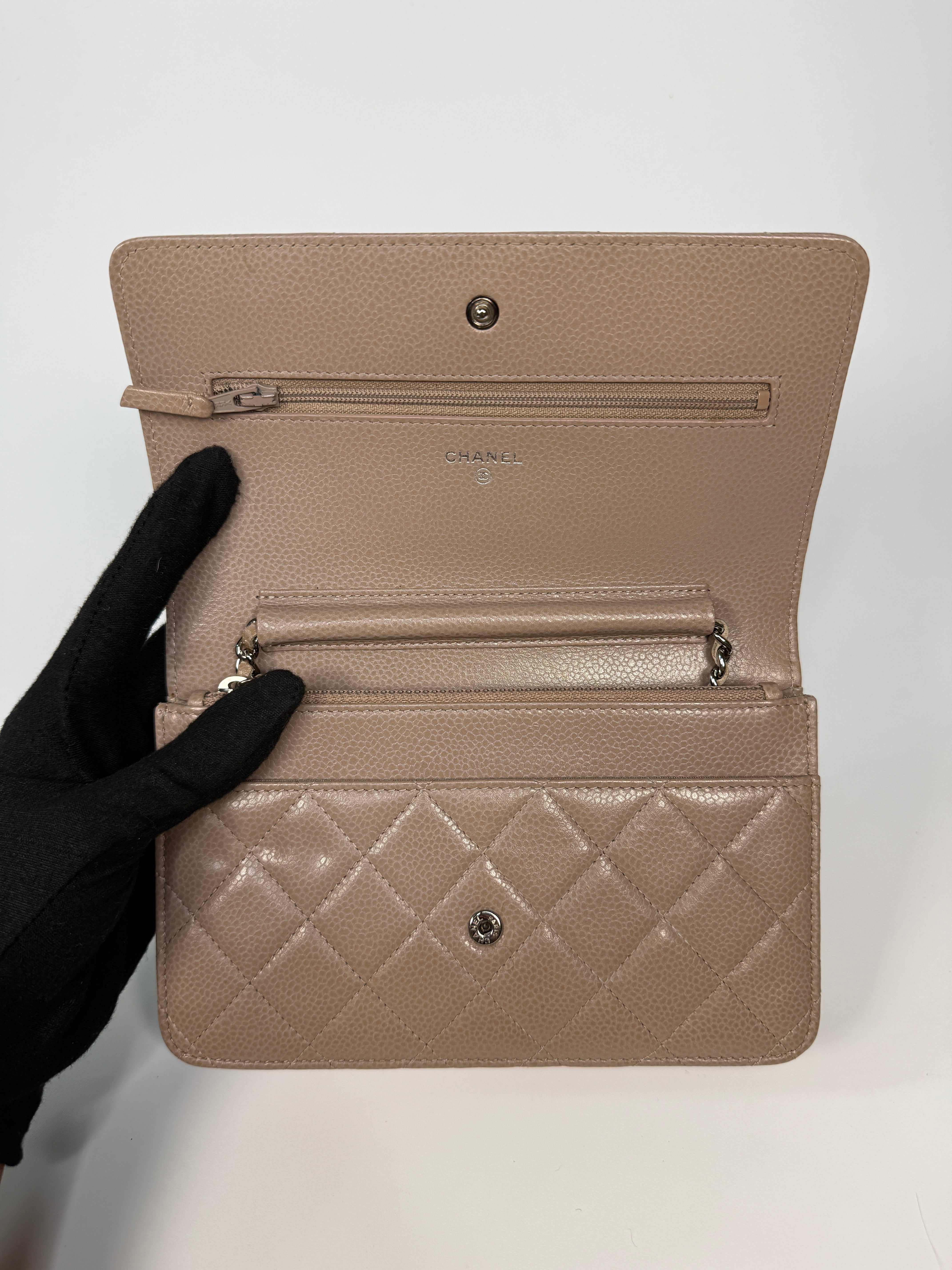 Chanel Wallet On Chain In Taupe Caviar Leather With Gold Hardware
Authentic Pre Loved Verified by Luxe Cheshire Trusted Designer resale