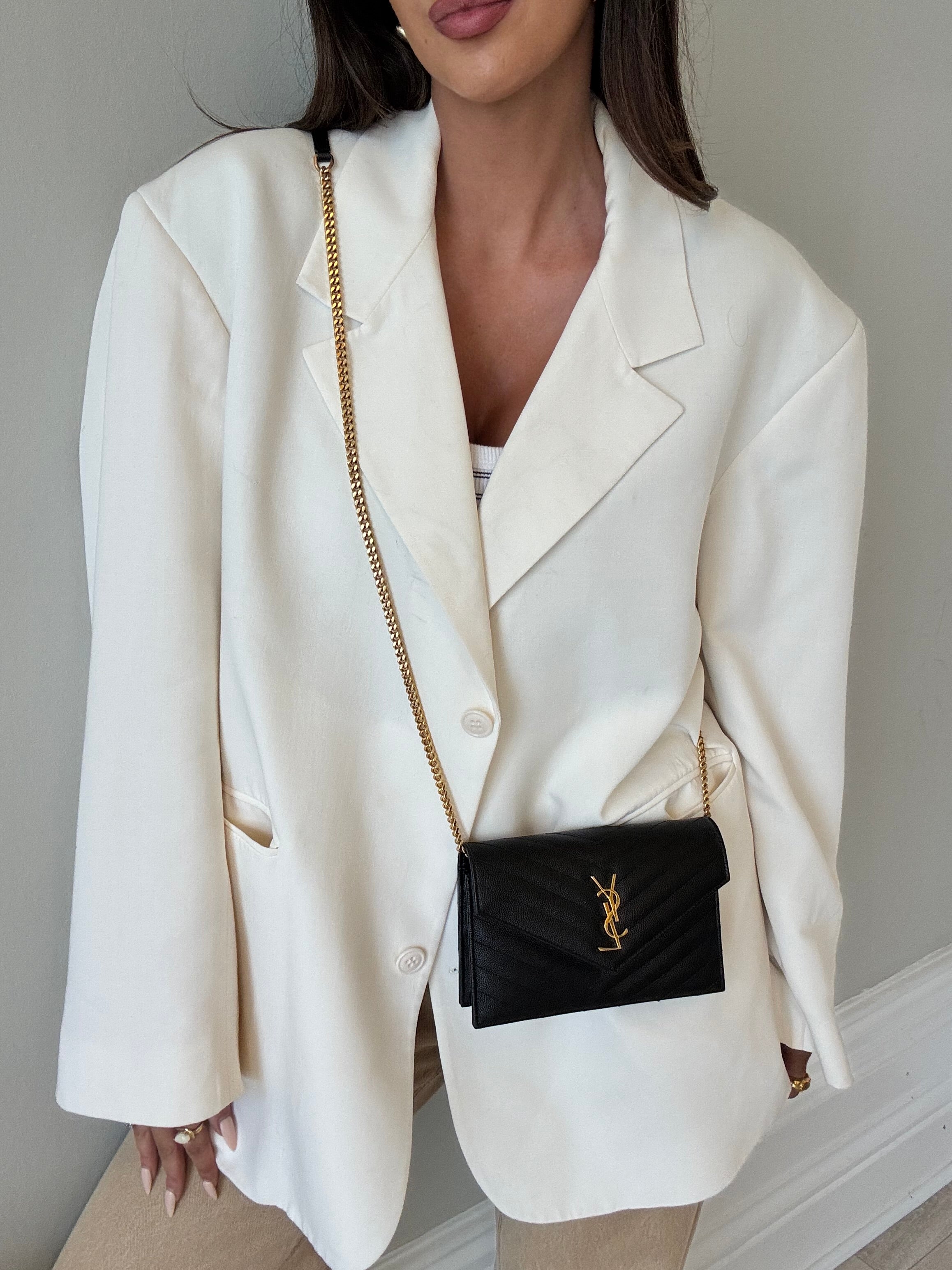 Saint Laurent Cassandre Matelassé Textured- Leather Wallet On Chain