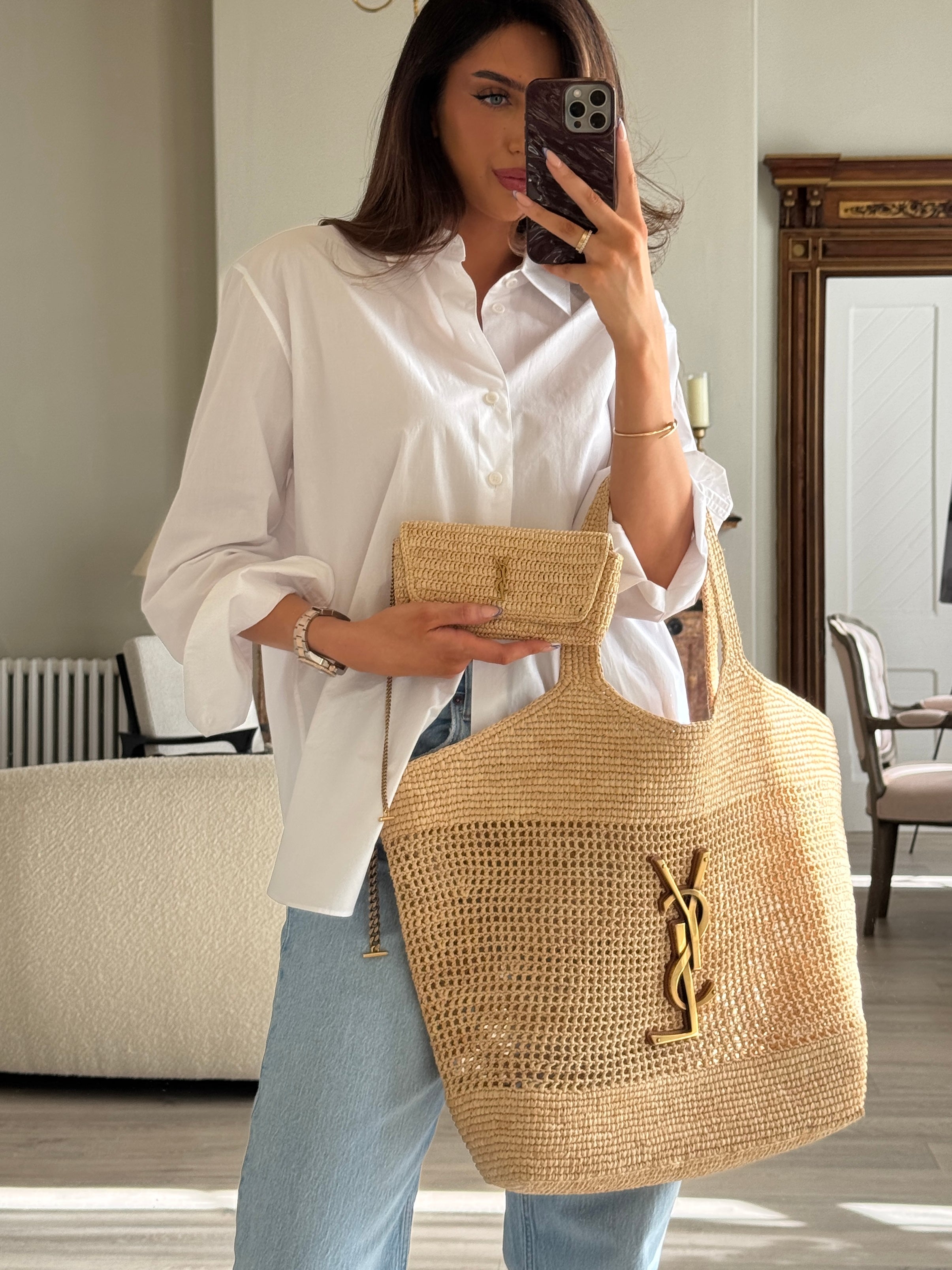 Saint Laurent ICare Raffia Maxi Bag