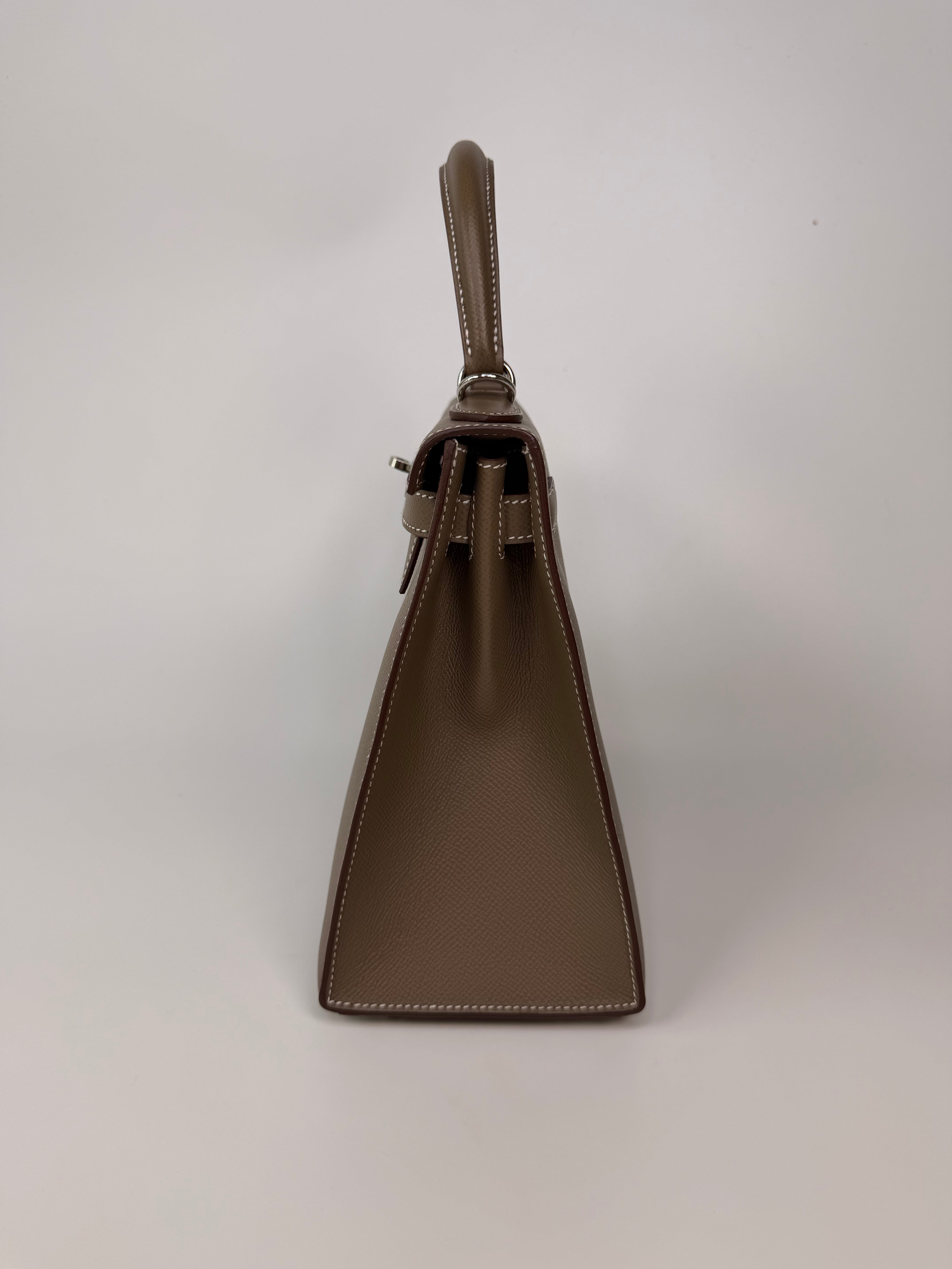 Hermès Kelly 28 In Etoupe Epsom Leather With Palladium Hardware