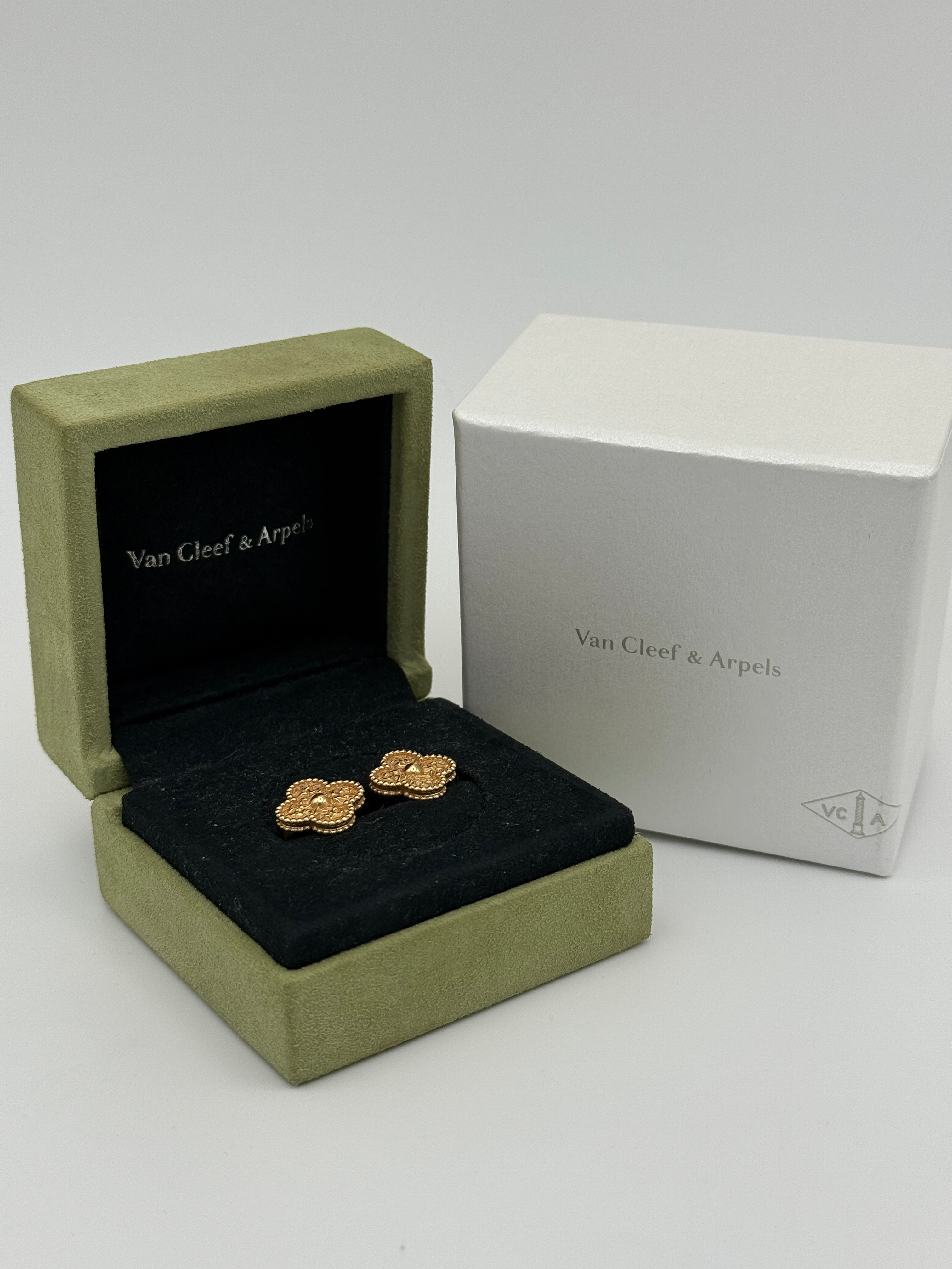 Van Cleef & Arpels Vintage Alhambra Hammered 18K Yellow Gold Earrings