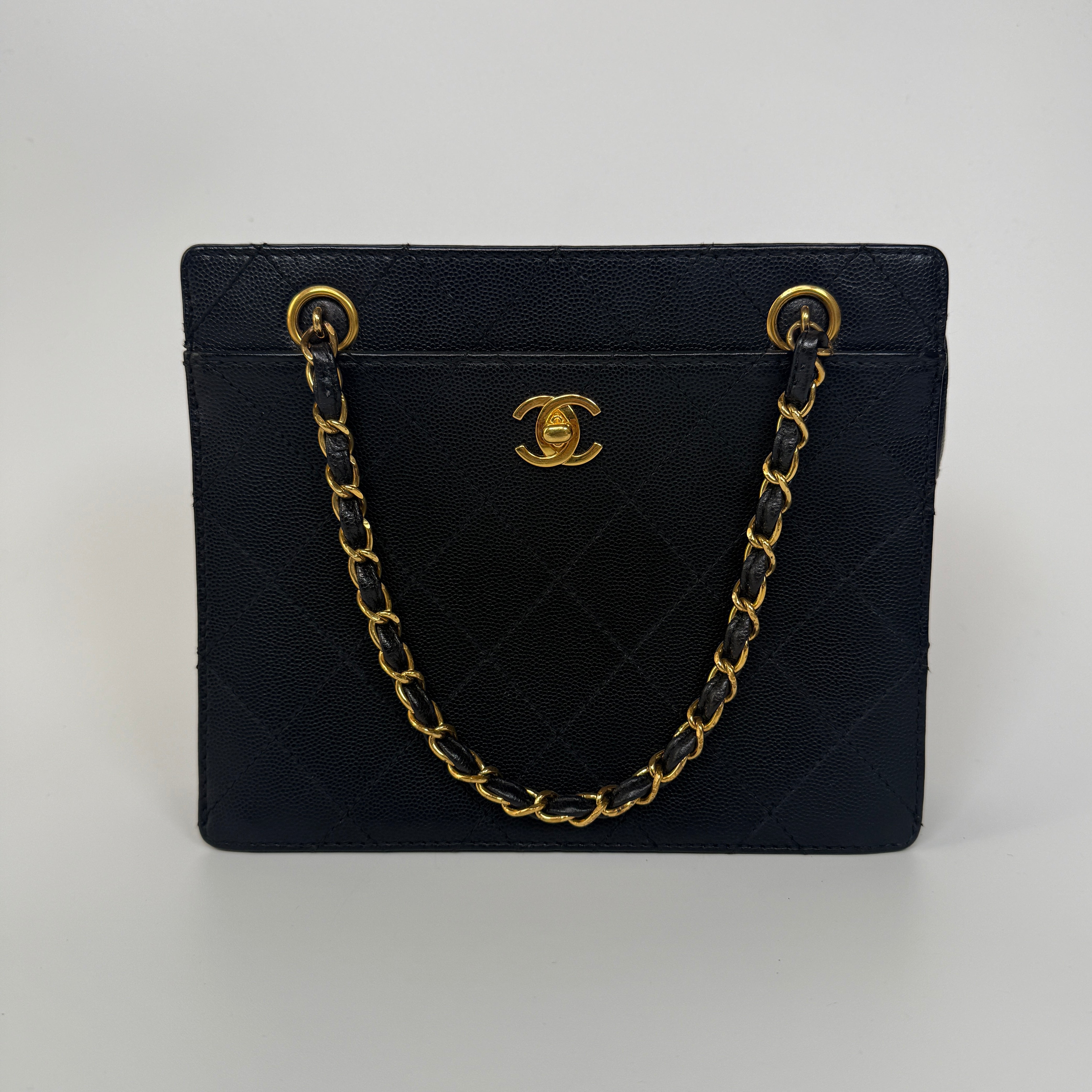 Authentic and preloved Chanel Vintage Micro Black Caviar Tote Bag With 24kt old hardware. 100% Authenticity guarantee