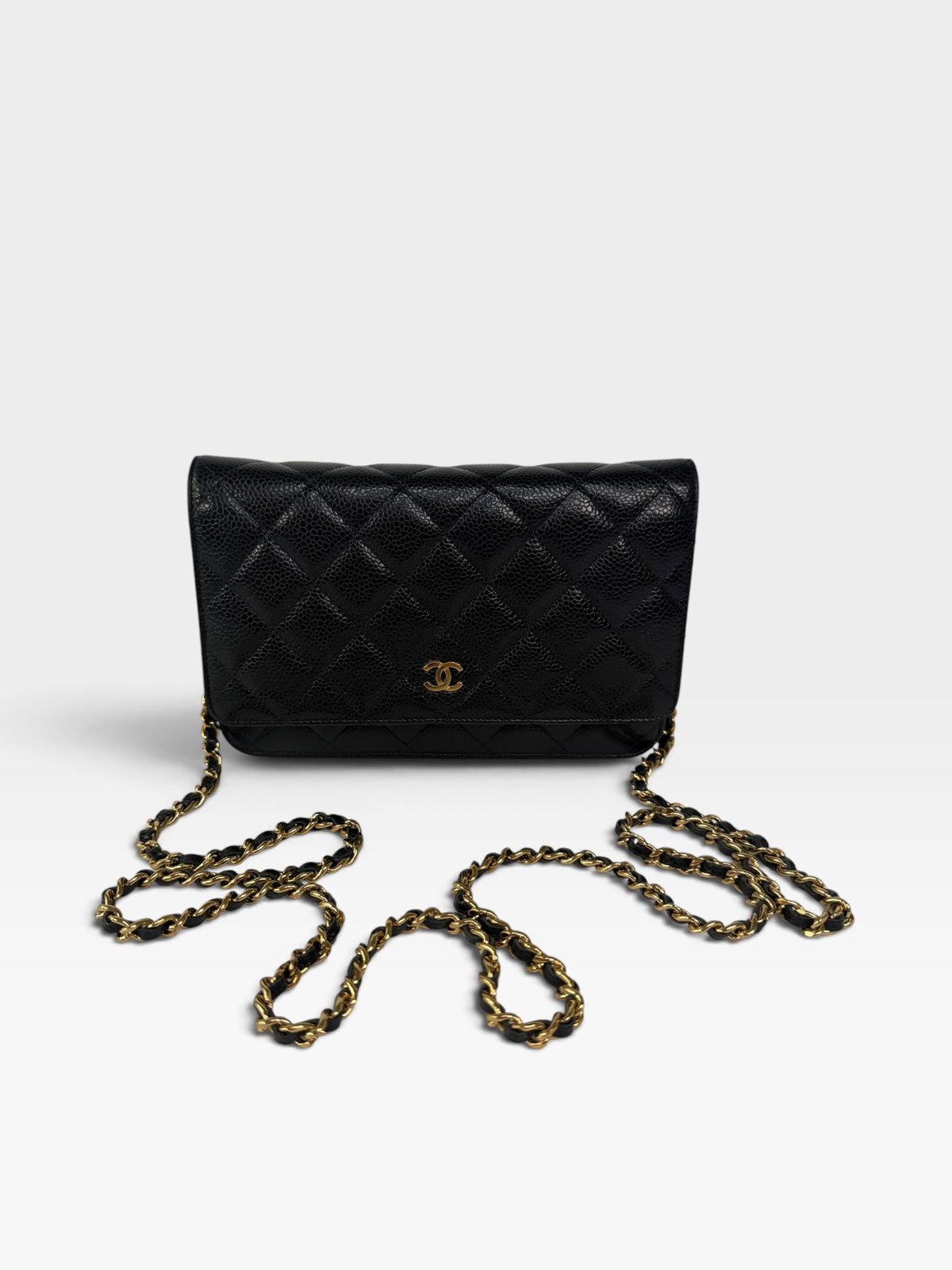 Chanel Wallet On Chain In Black Caviar Leather With Gold Hardware. Authentic and preloved in excellent condition. 100% guarantee