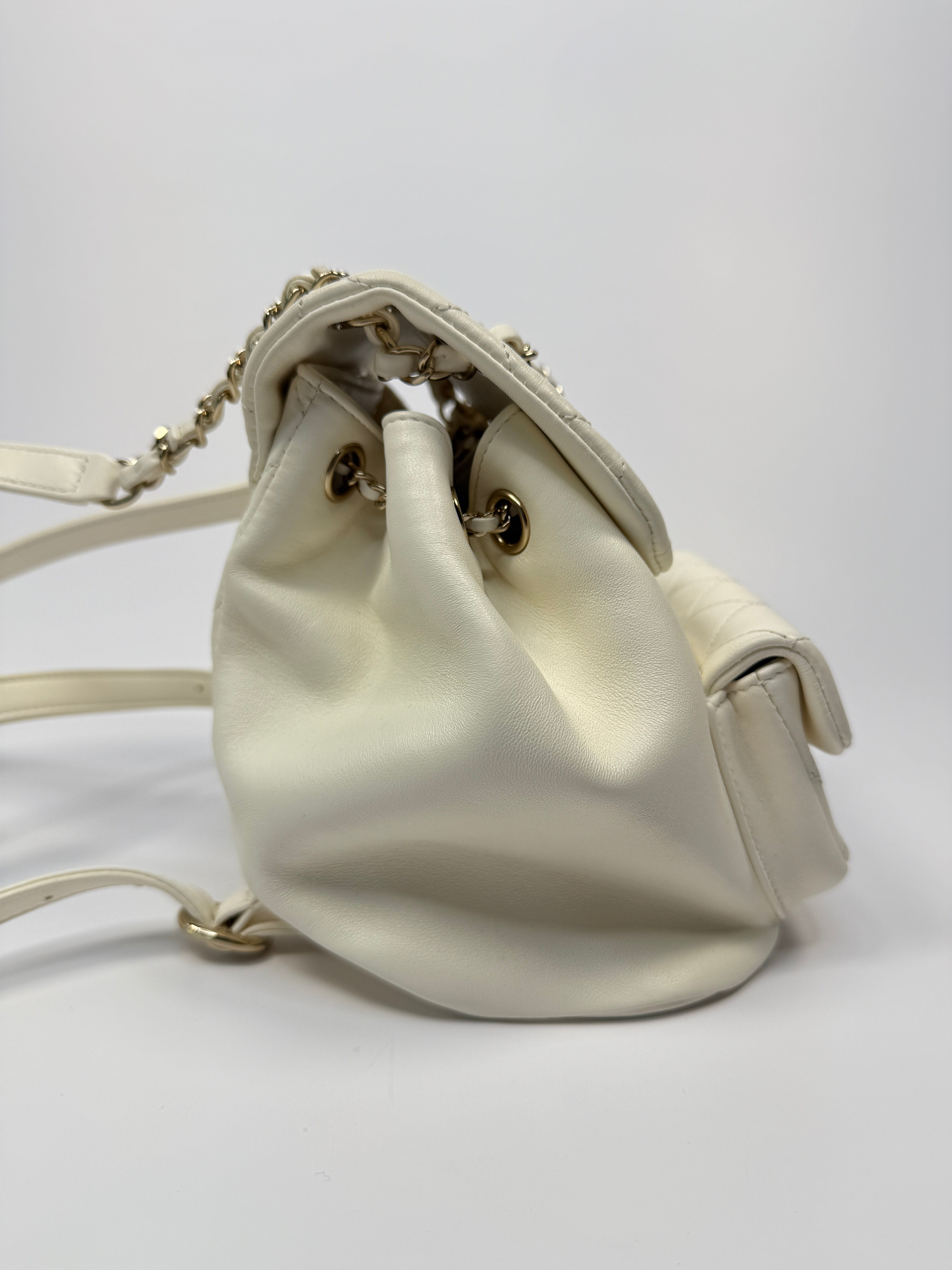 Chanel Duma Backpack In White Calfskin Leather With PGHW