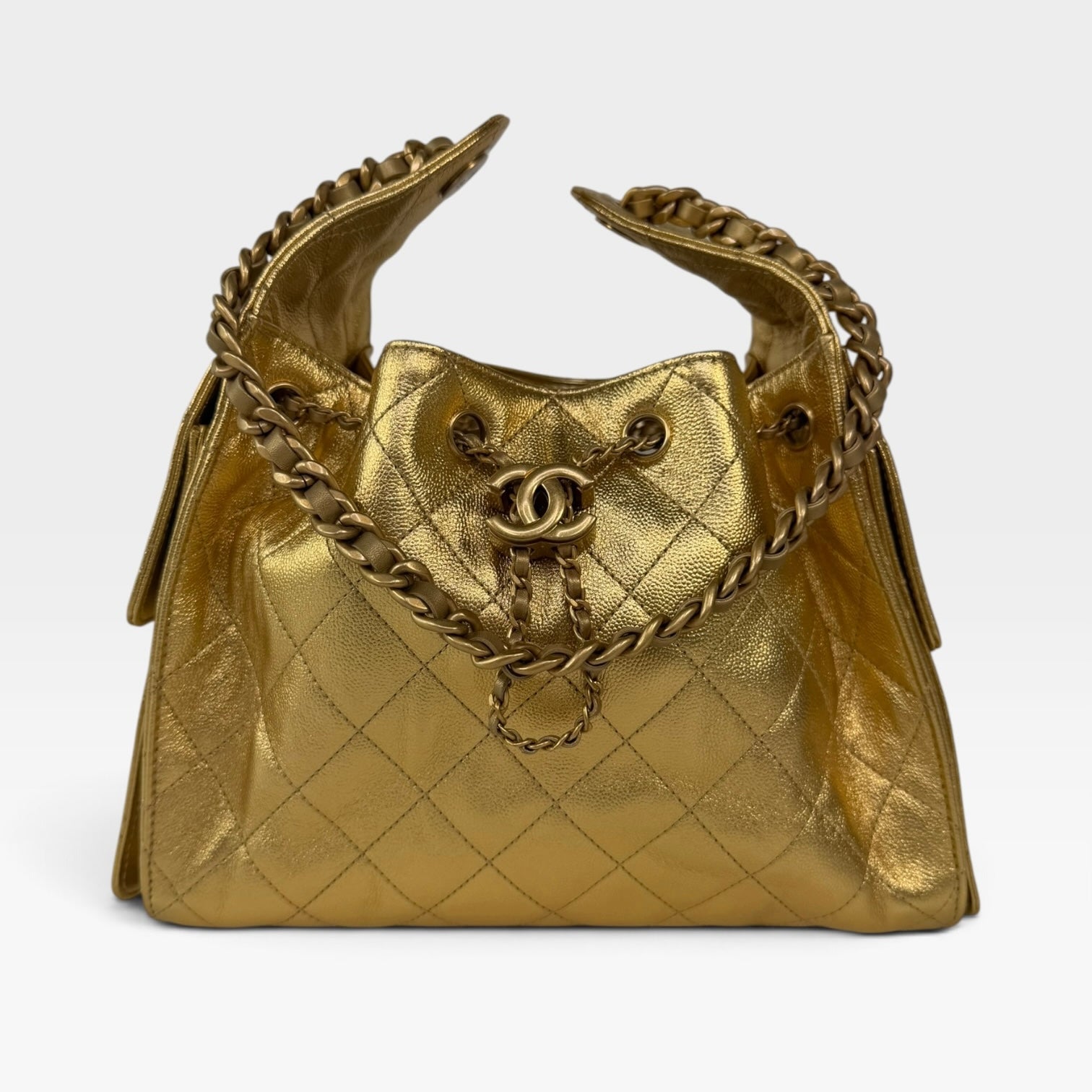 Chanel 25 Small In Gold Grained Calfskin With Gold Hardware 100% authentic and preloved in excellent condition