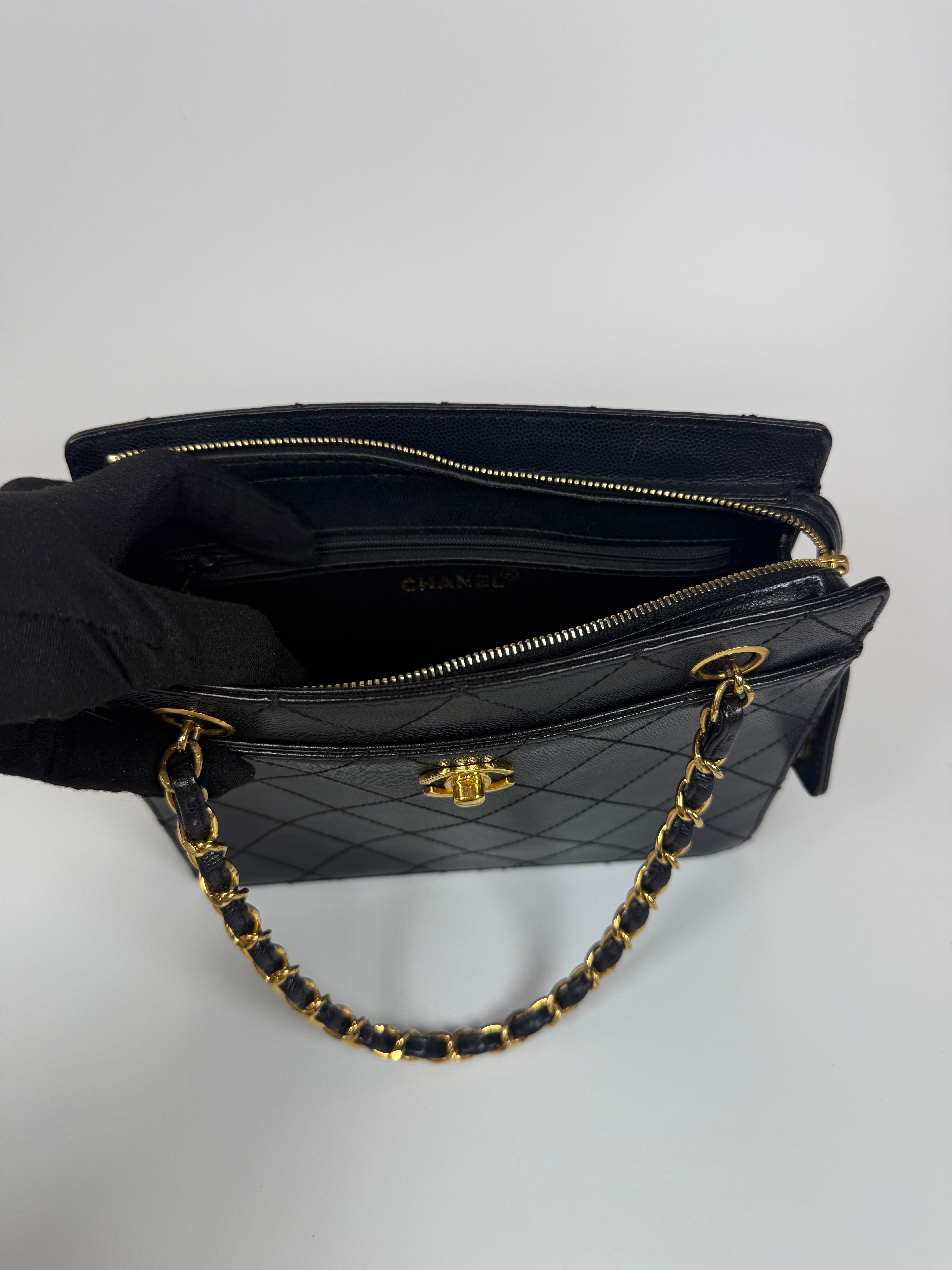 Authentic and preloved Chanel Vintage Micro Black Caviar Tote Bag With 24kt old hardware. 100% Authenticity guarantee