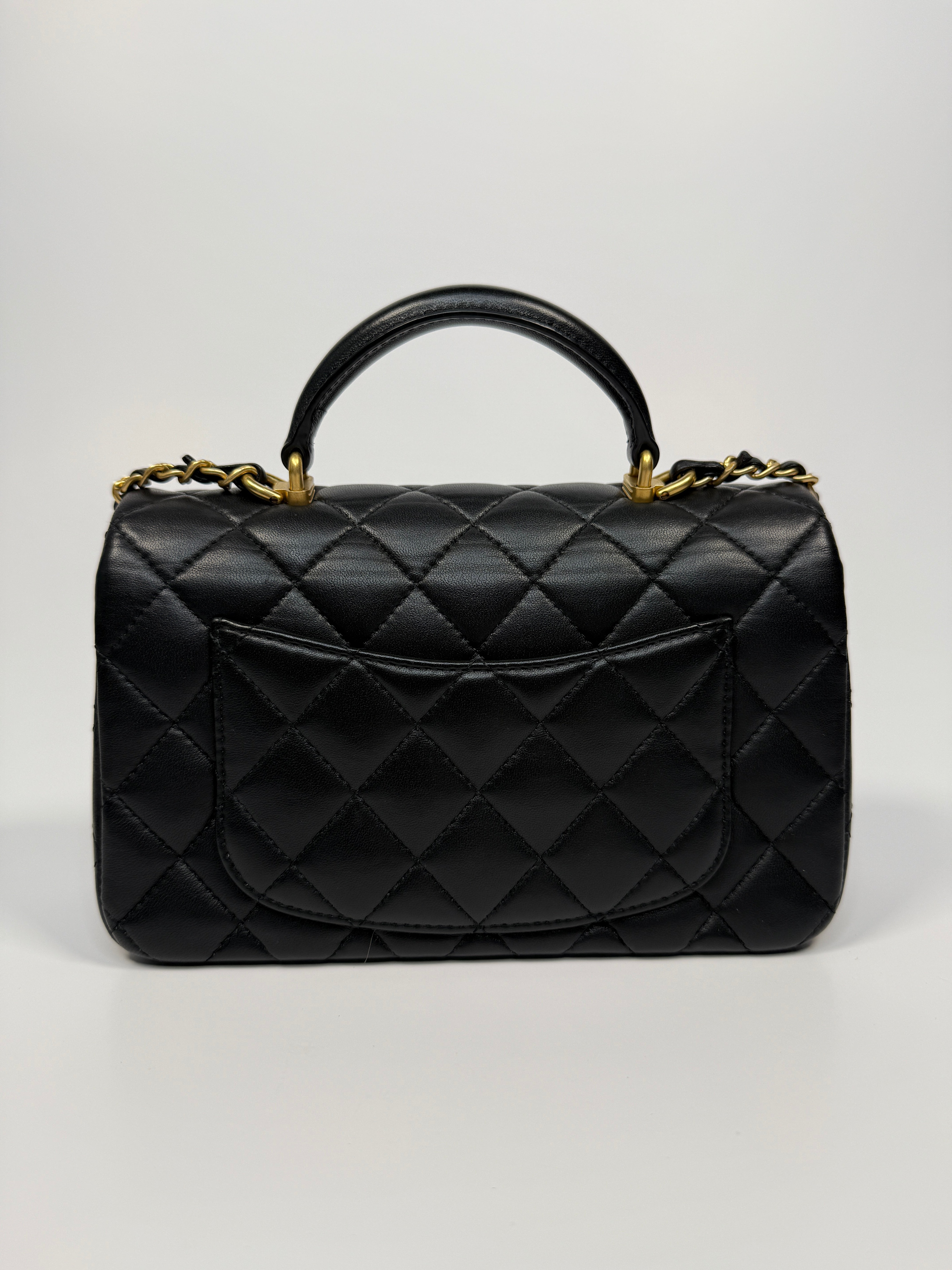 Chanel Mini Rectangle Top Handle Flap Bag In Black Lambskin With GHW