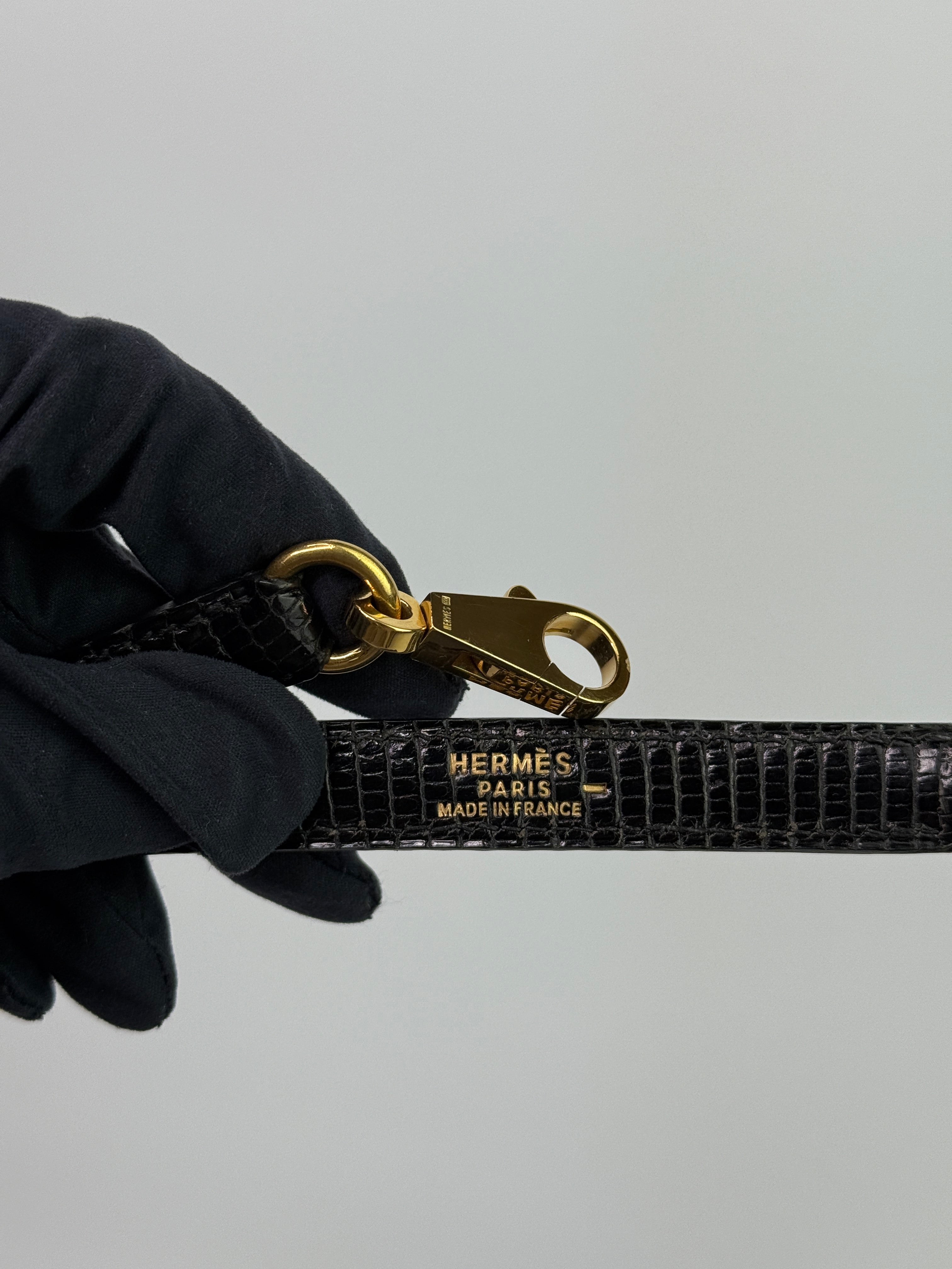 Hermès Vintage Kelly 28 In Black Lizard Leather With GHW