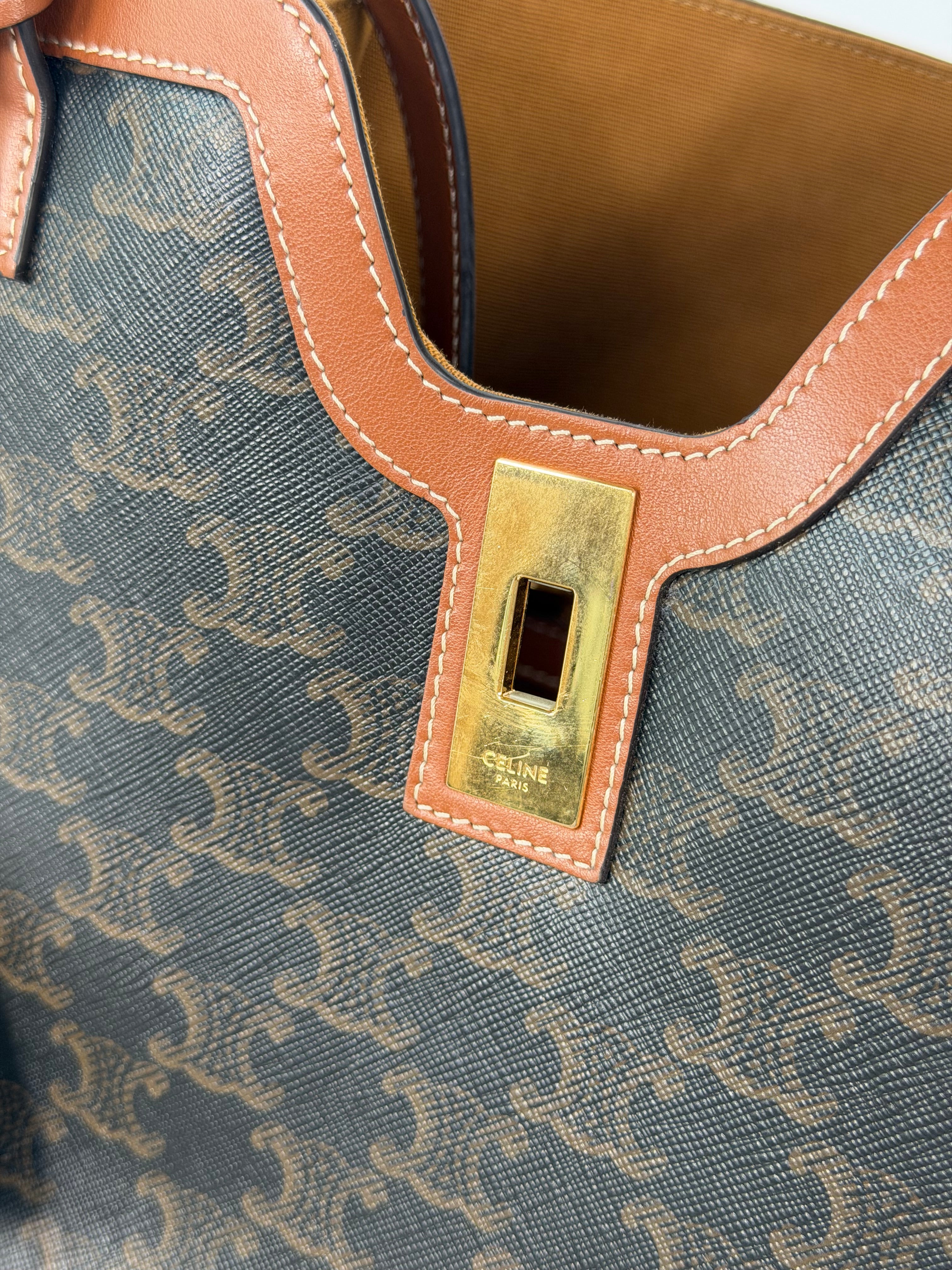 Celine Cabas 16 In Triomphe Canvas And Tan Calfskin. 100% authentic and preloved in excellent condition.