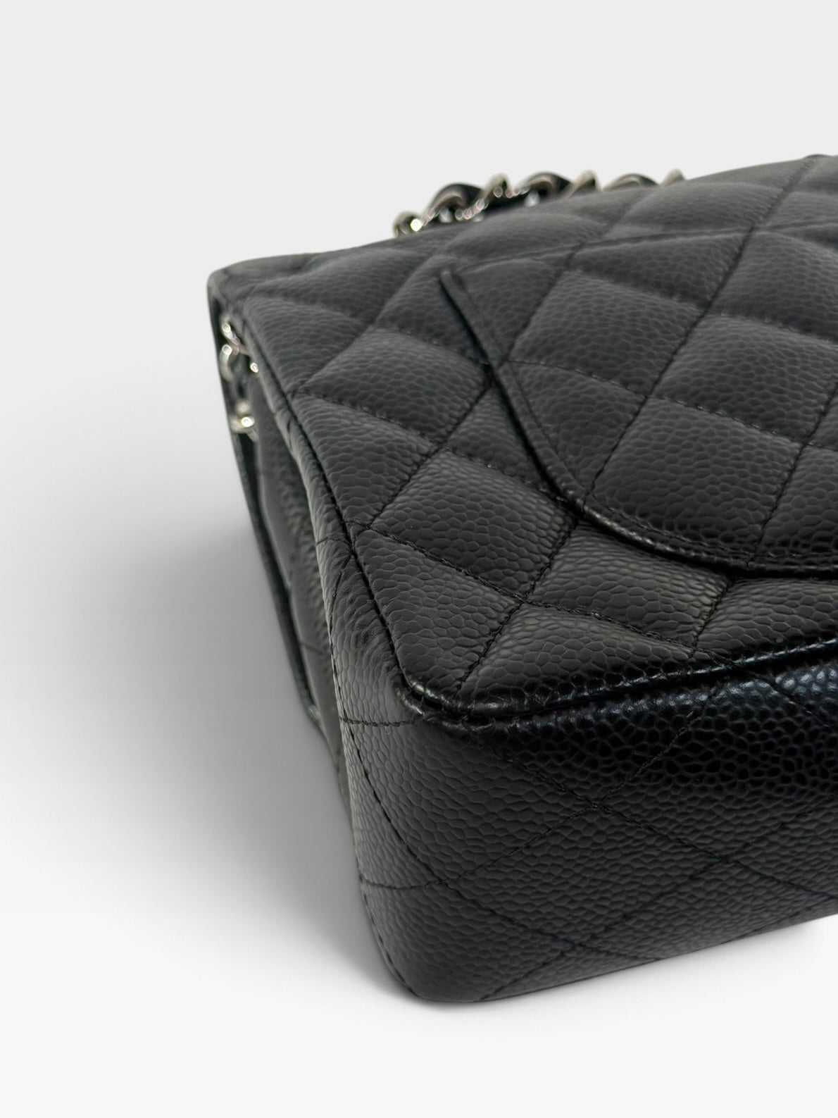 Chanel Vintage Small Classic Double Flap In Black Caviar Leather With Silver Hardware. 100% authentic and preloved in excellent condition
