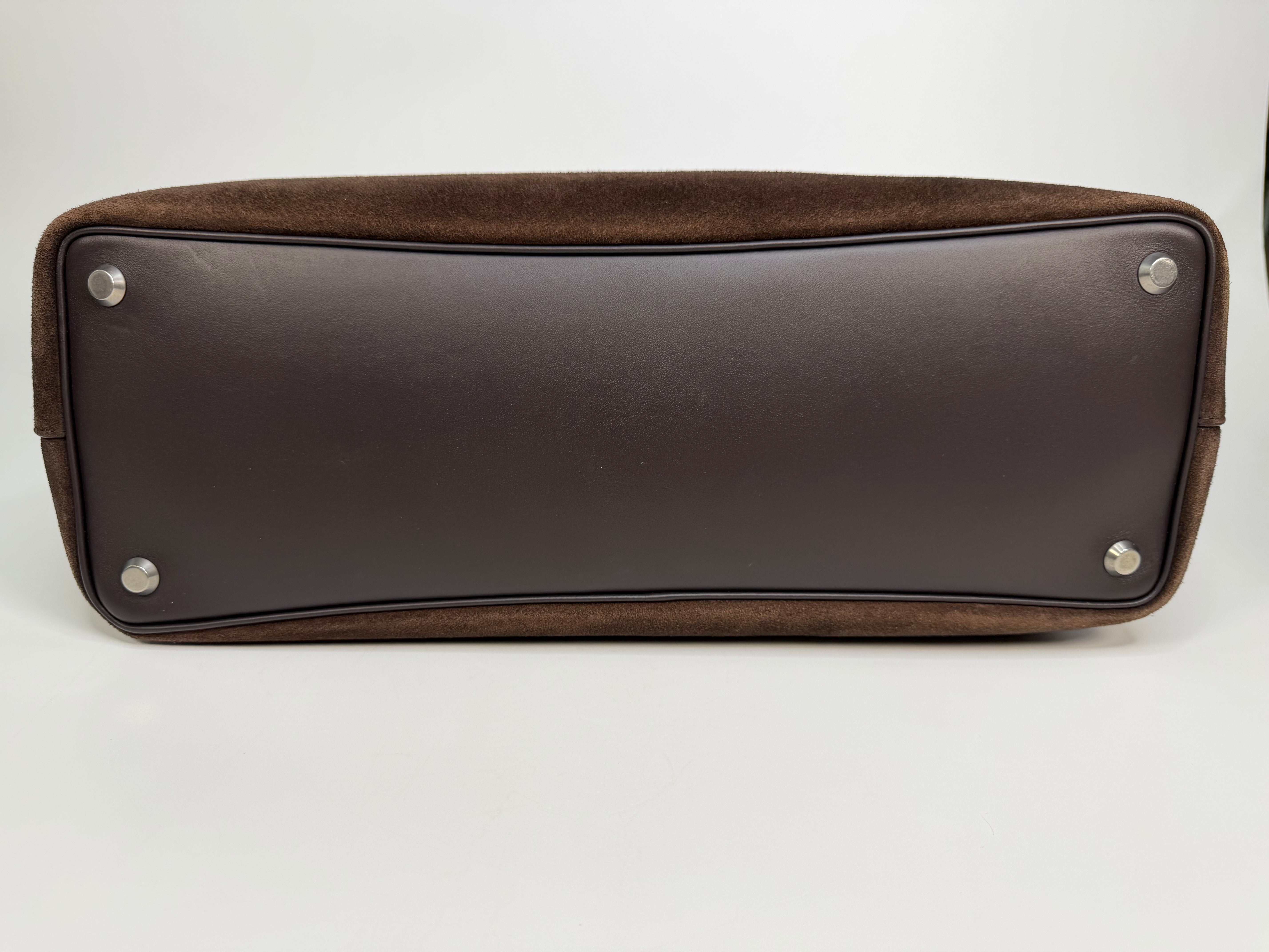 Balenciaga Bel Air Tote In Light Espresso Suede Calfskin With Silver Hardware
