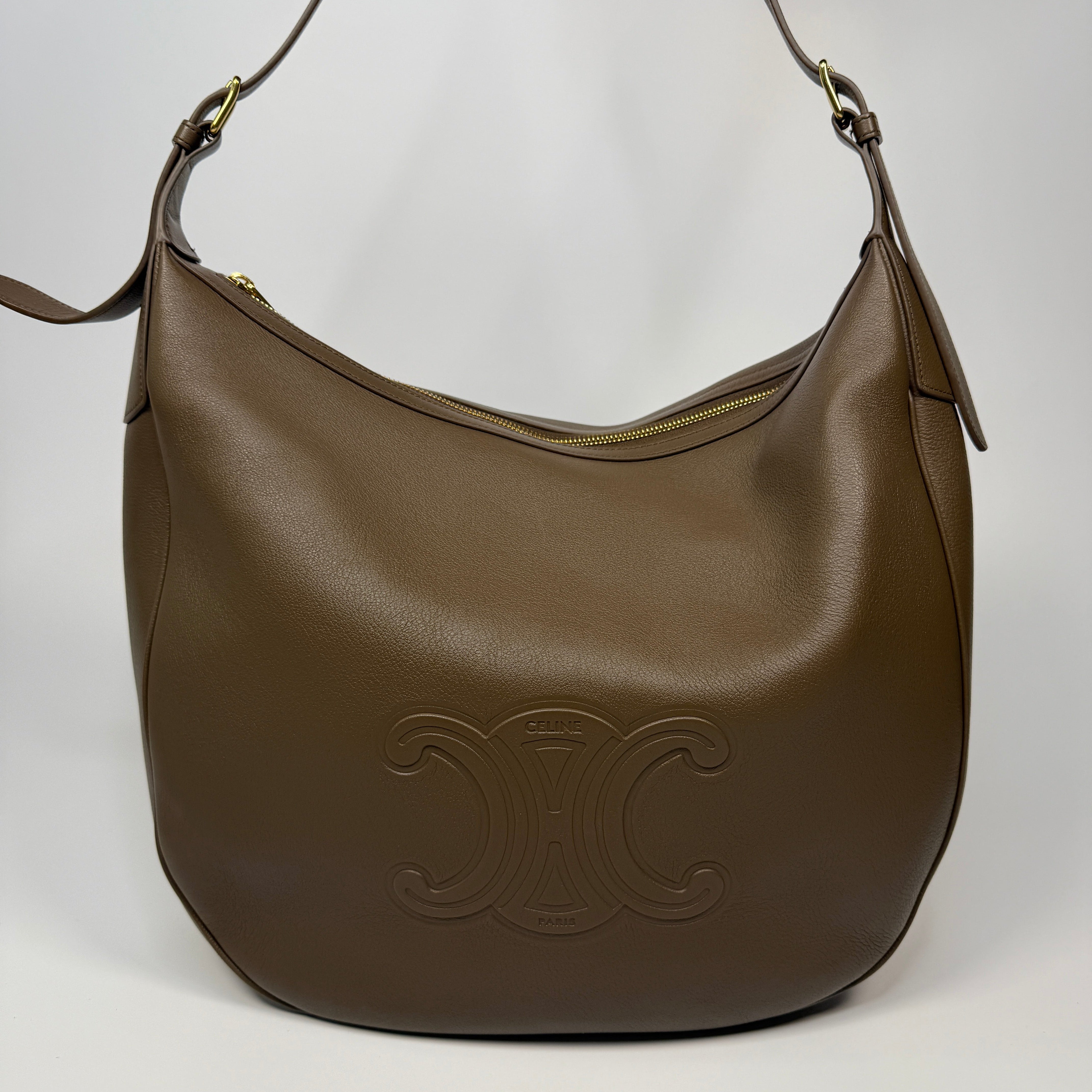 Celine Large Heloise Hobo Shoulder Bag In Glazed Brown Leather Authentic and preloved In Excellent Condition