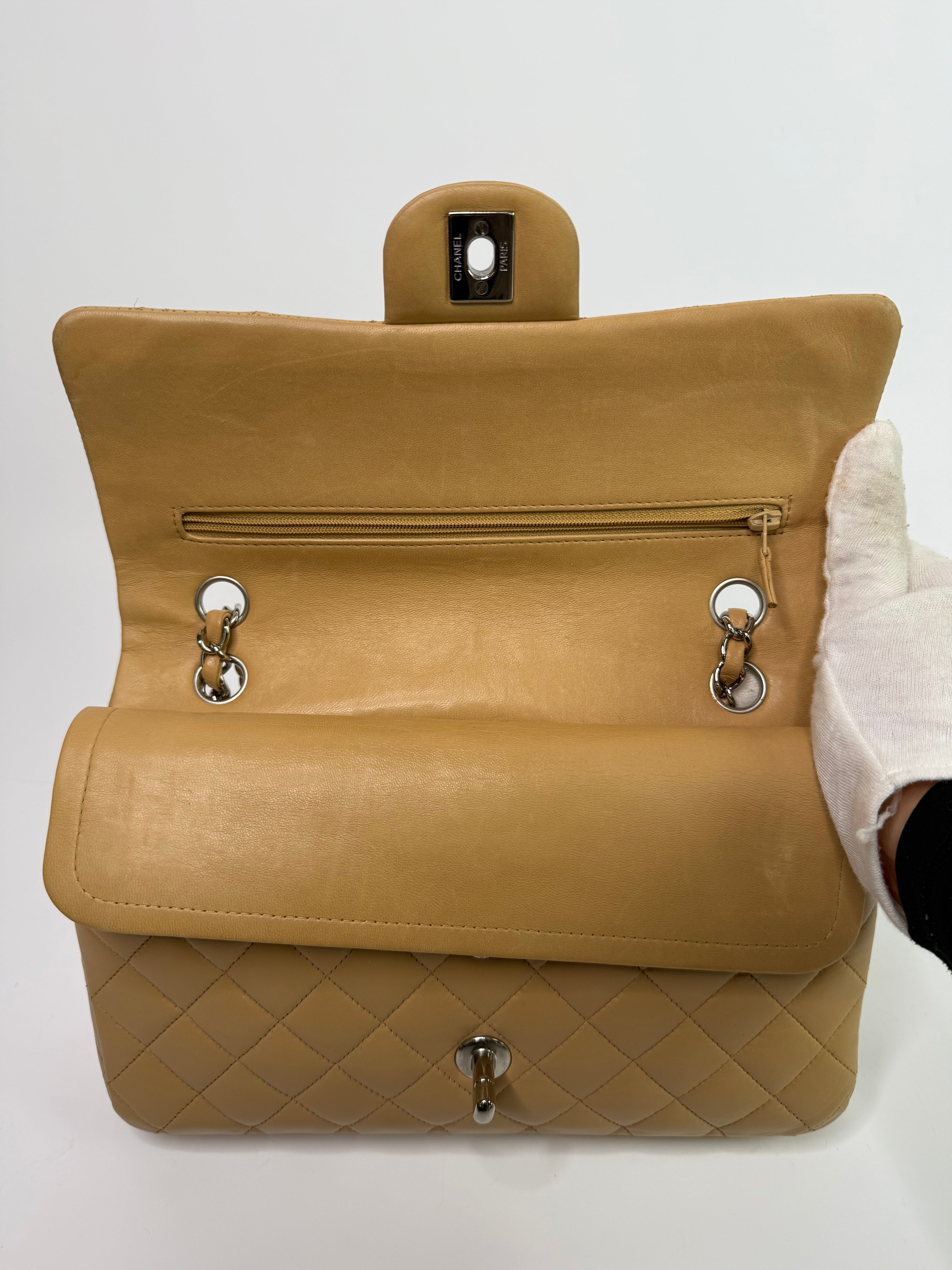 Chanel Medium Classic Double Flap Beige Lambskin With Silver Hardware
Pre Loved & Authentic