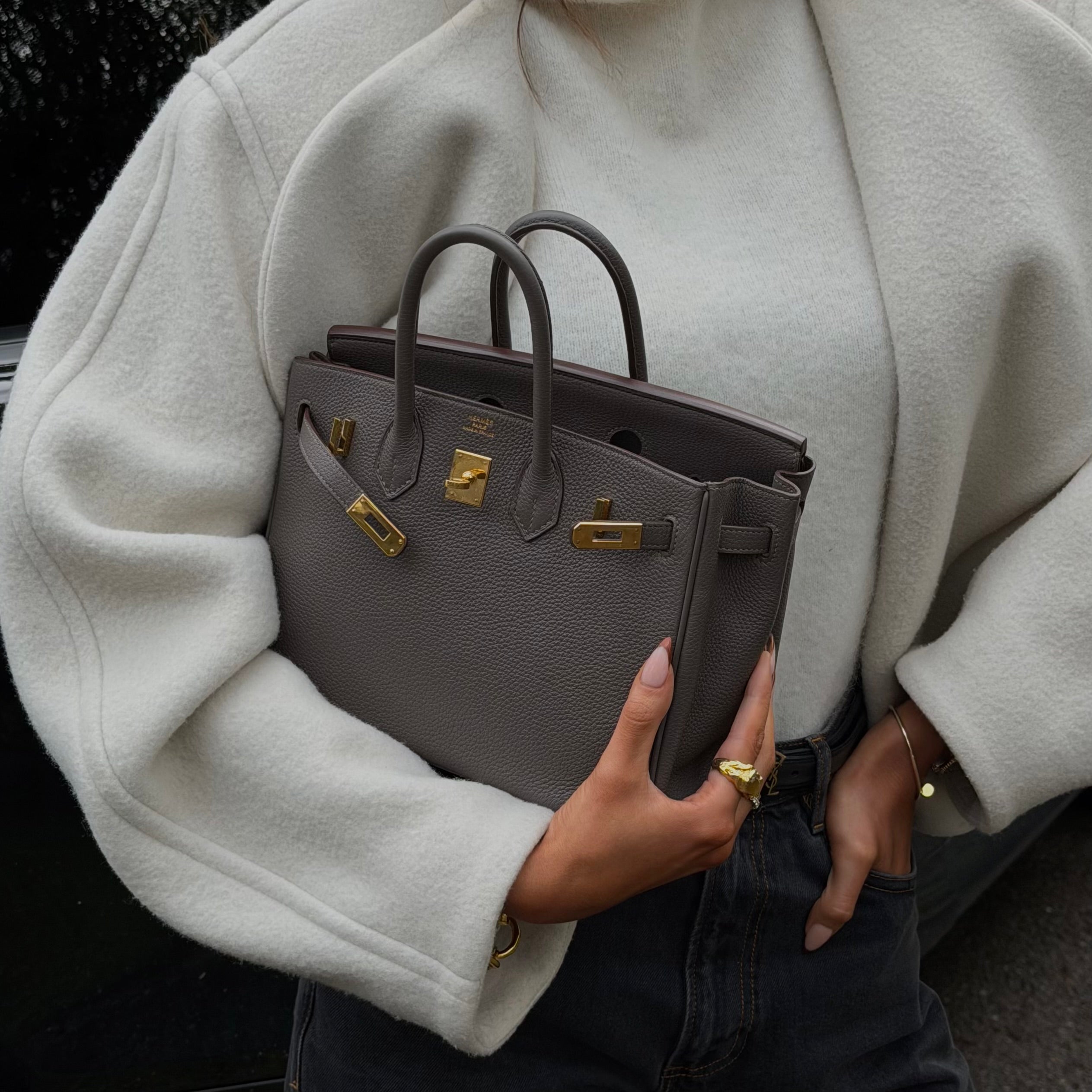 Hermès Birkin 25 In Gris Etain Togo Leather With Gold Hardware