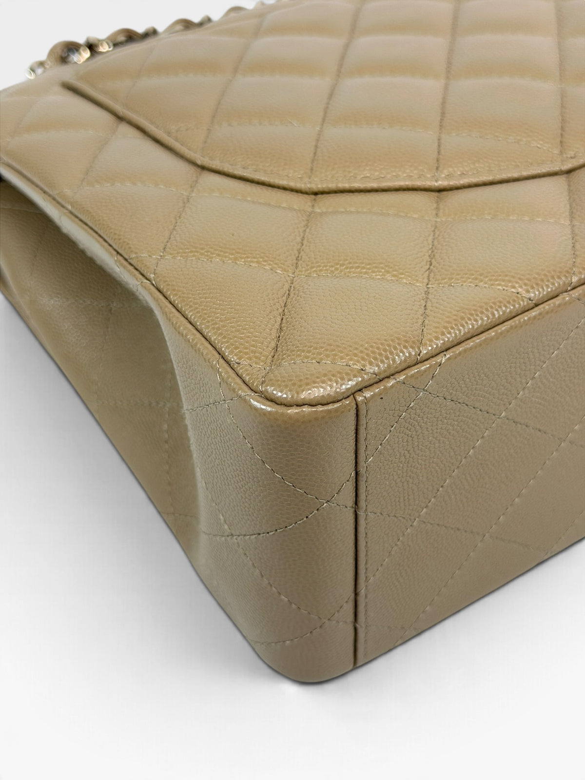 Chanel Maxi Flap In Beige Caviar Leather With Gold Hardware. 100% authentic and pre loved in excellent condition.