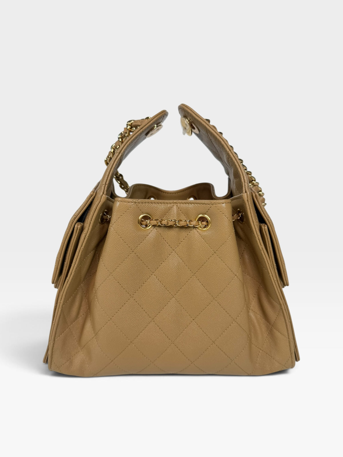 Chanel 25 Small In Brown Caviar Leather With Gold Hardware. 100% authentic and preloved in new and unused condition
