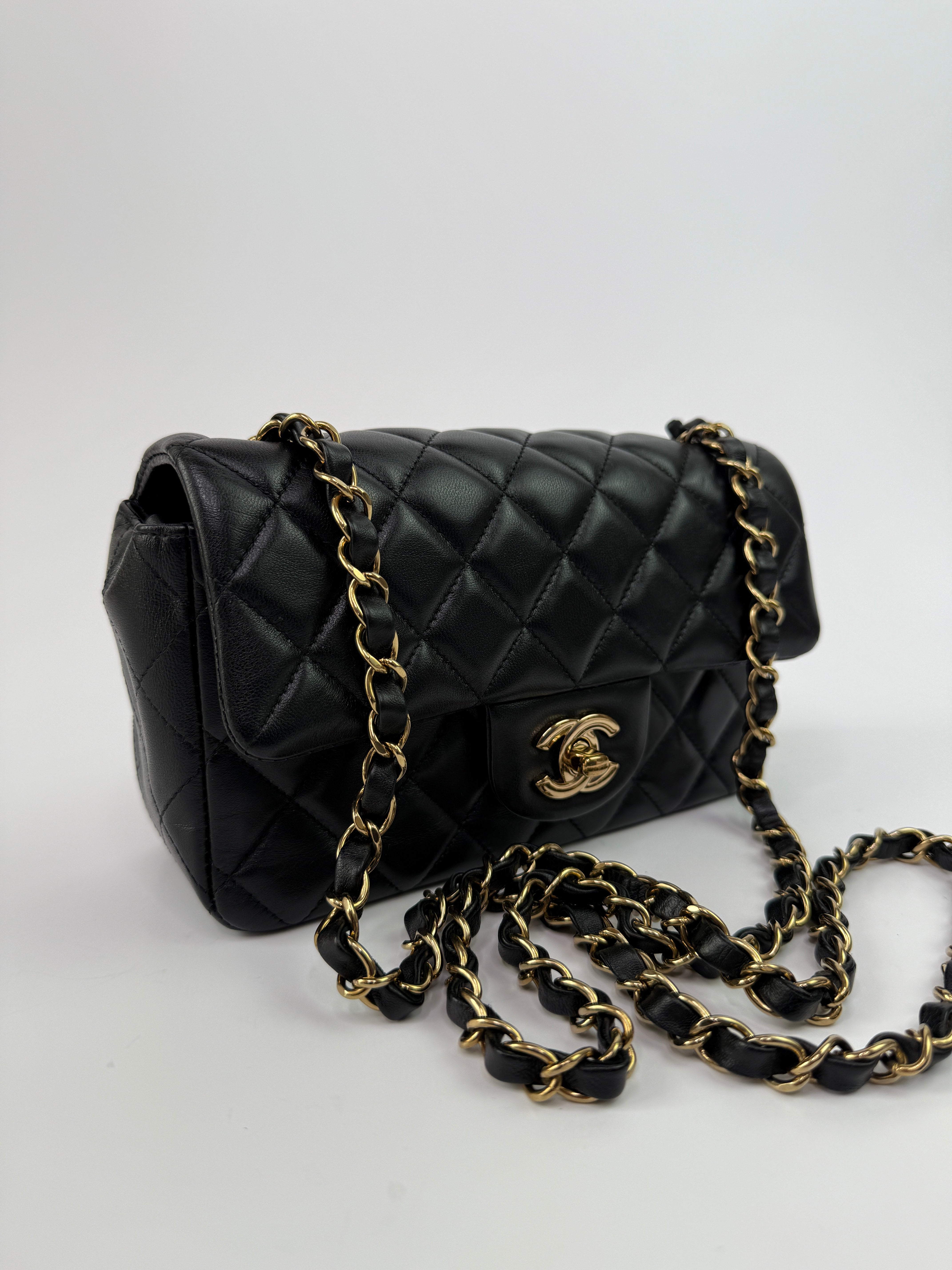 Chanel Mini Rectangle In Black Lambskin With GHW