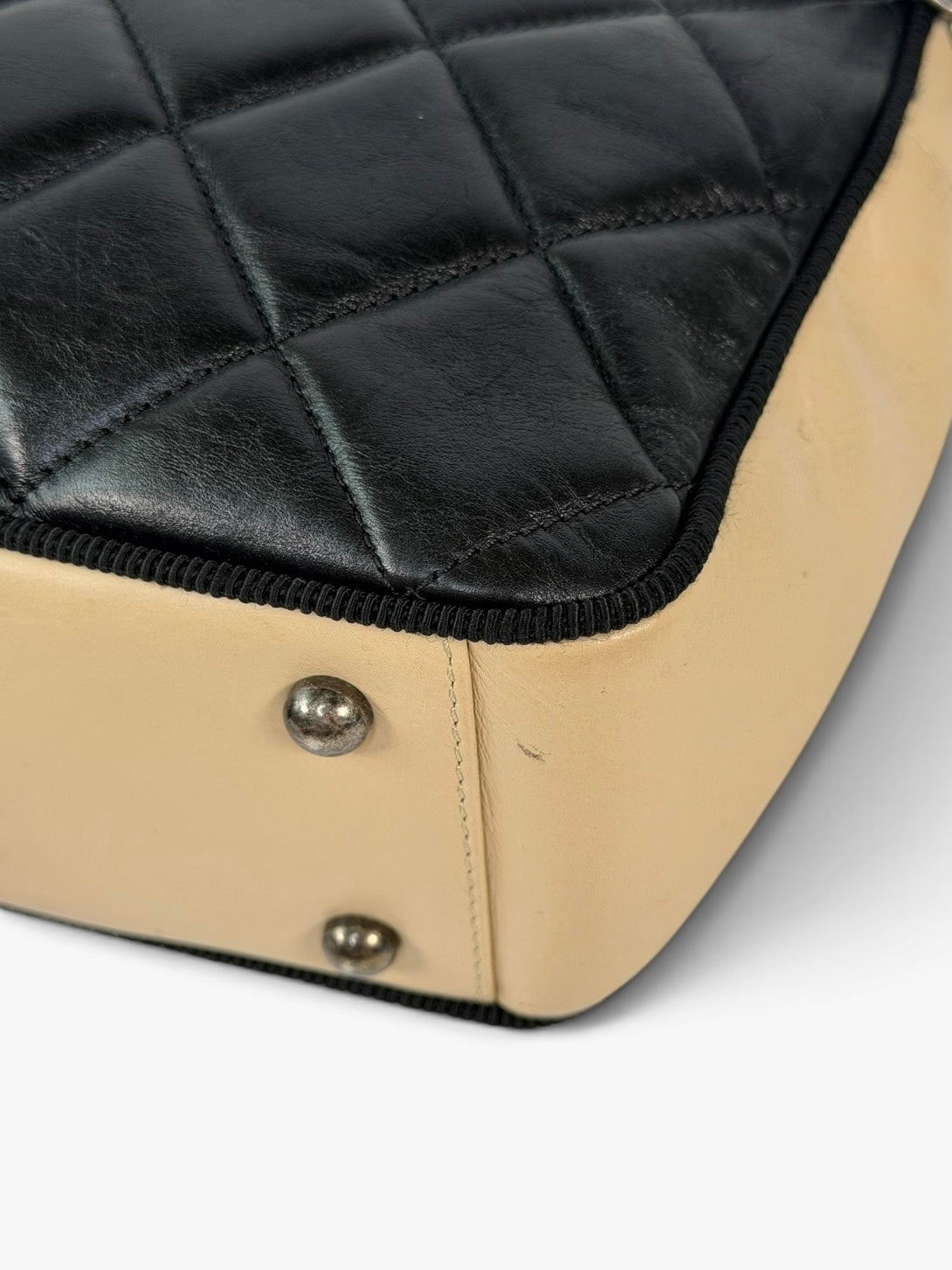 Chanel Cambon Bag In Cream and Black Lambskin Leather Ruthenium Hardware 100% authentic and preloved in excellent condition