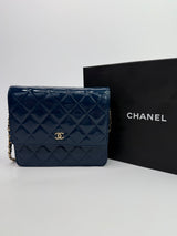 Chanel Square Wallet On Chain In Patent Navy Leather GHW