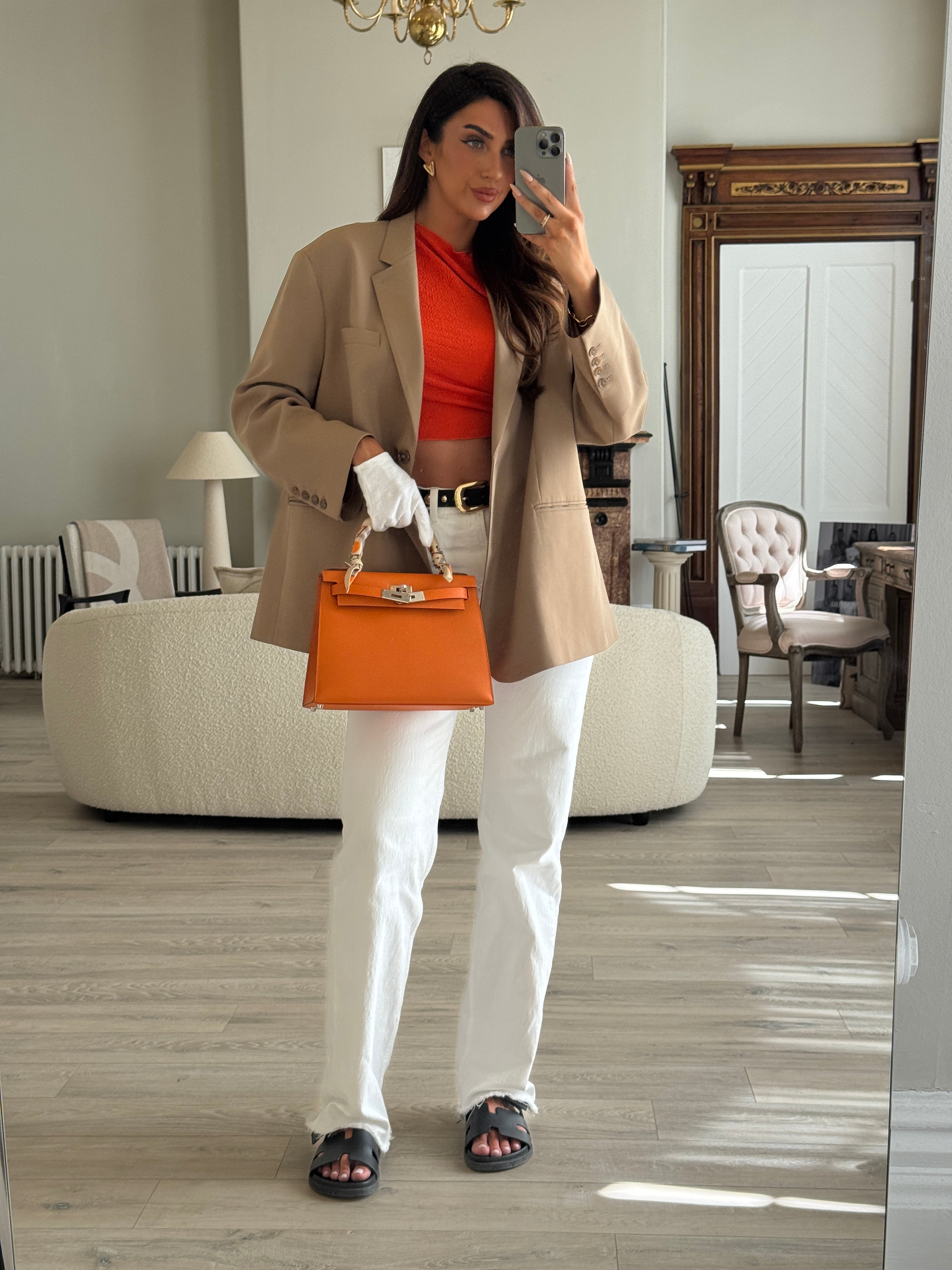 Authentic Pre Loved Hermès Kelly 28 In Orange Epsom Leather With Palladium Hardware New & Unused Condition