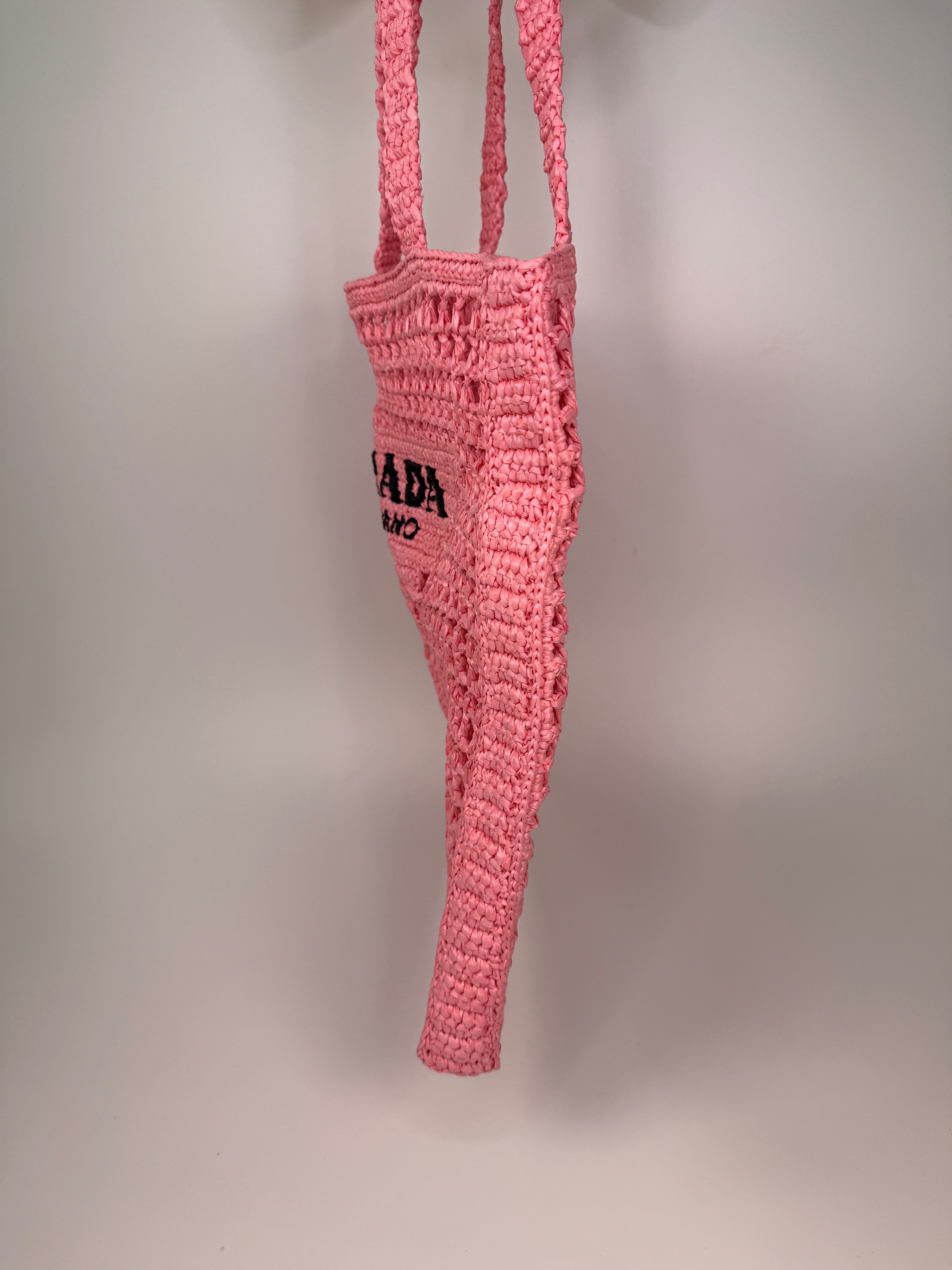 Prada Crotchet Tote In Petal Pink Excellent Condition