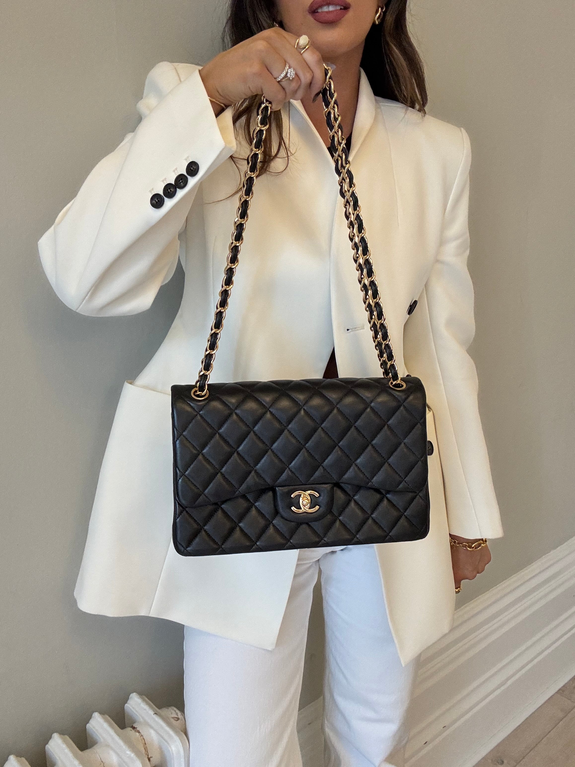 Chanel Jumbo Classic Flap Bag In Black Lambskin Leather With Gold Hardware
Pre Loved & Authentic