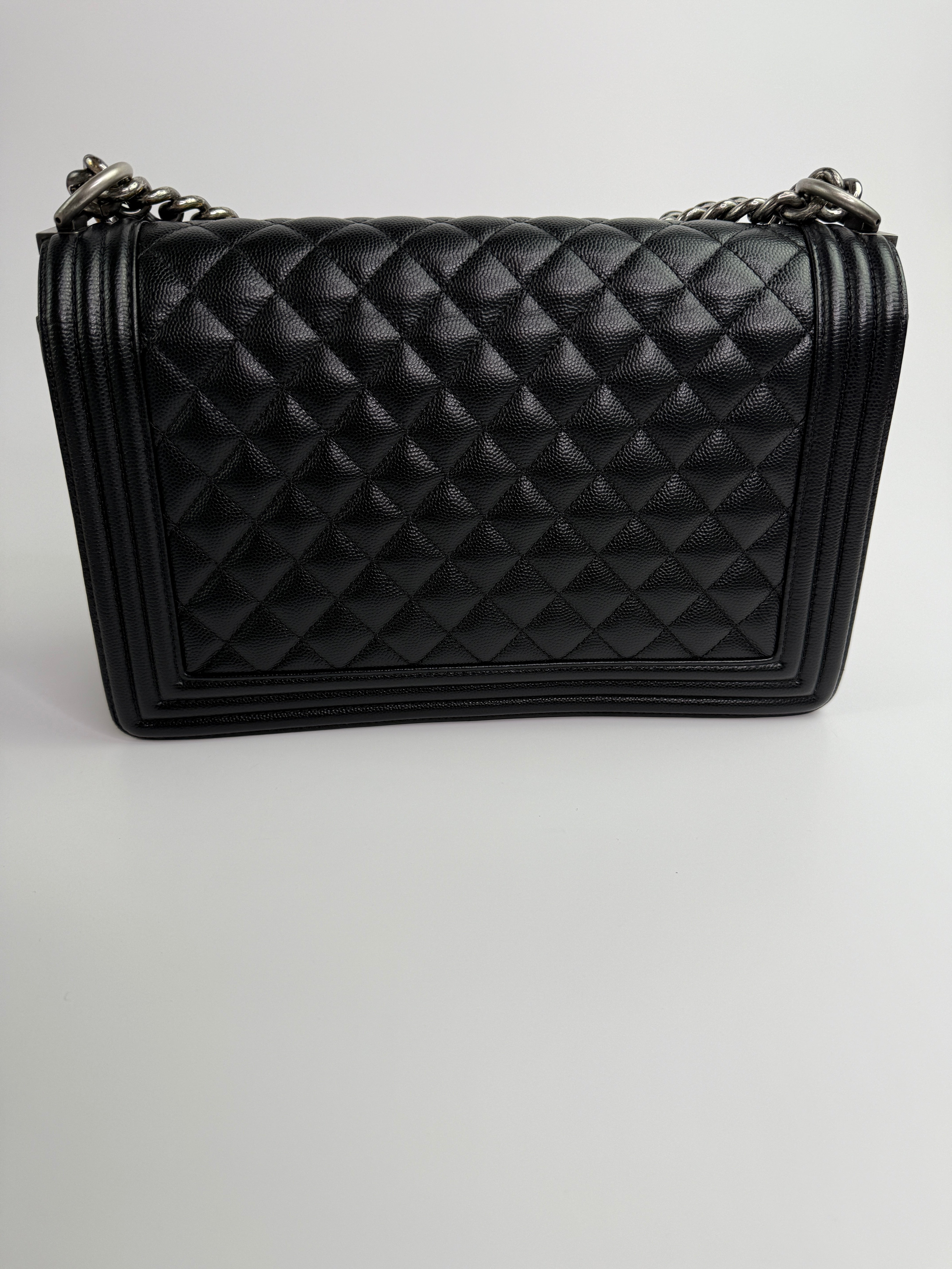Chanel Boy Bag Large In Black Caviar Leather RHW