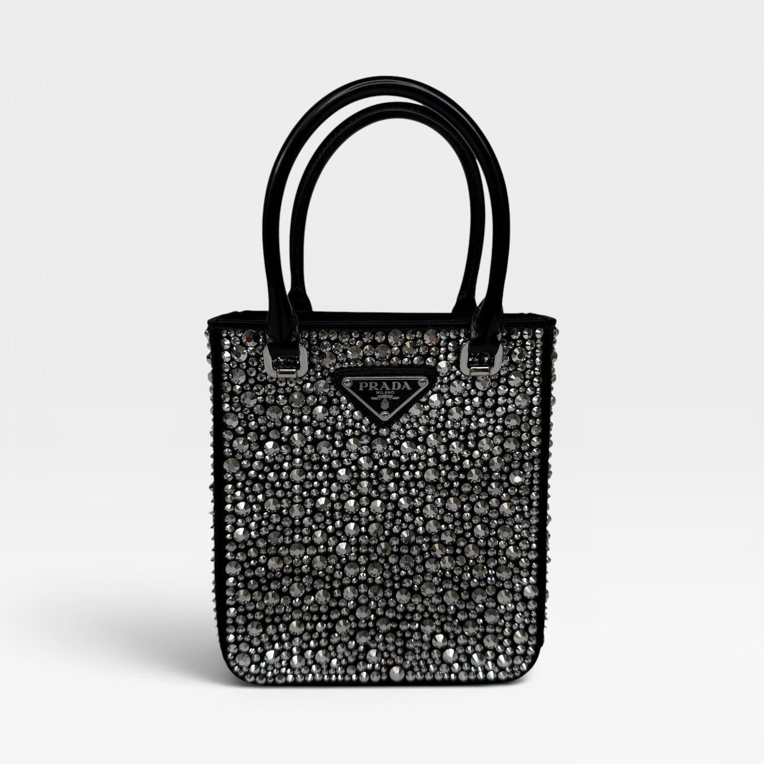 Prada Metal Panier Small Black Satin Crystal Tote