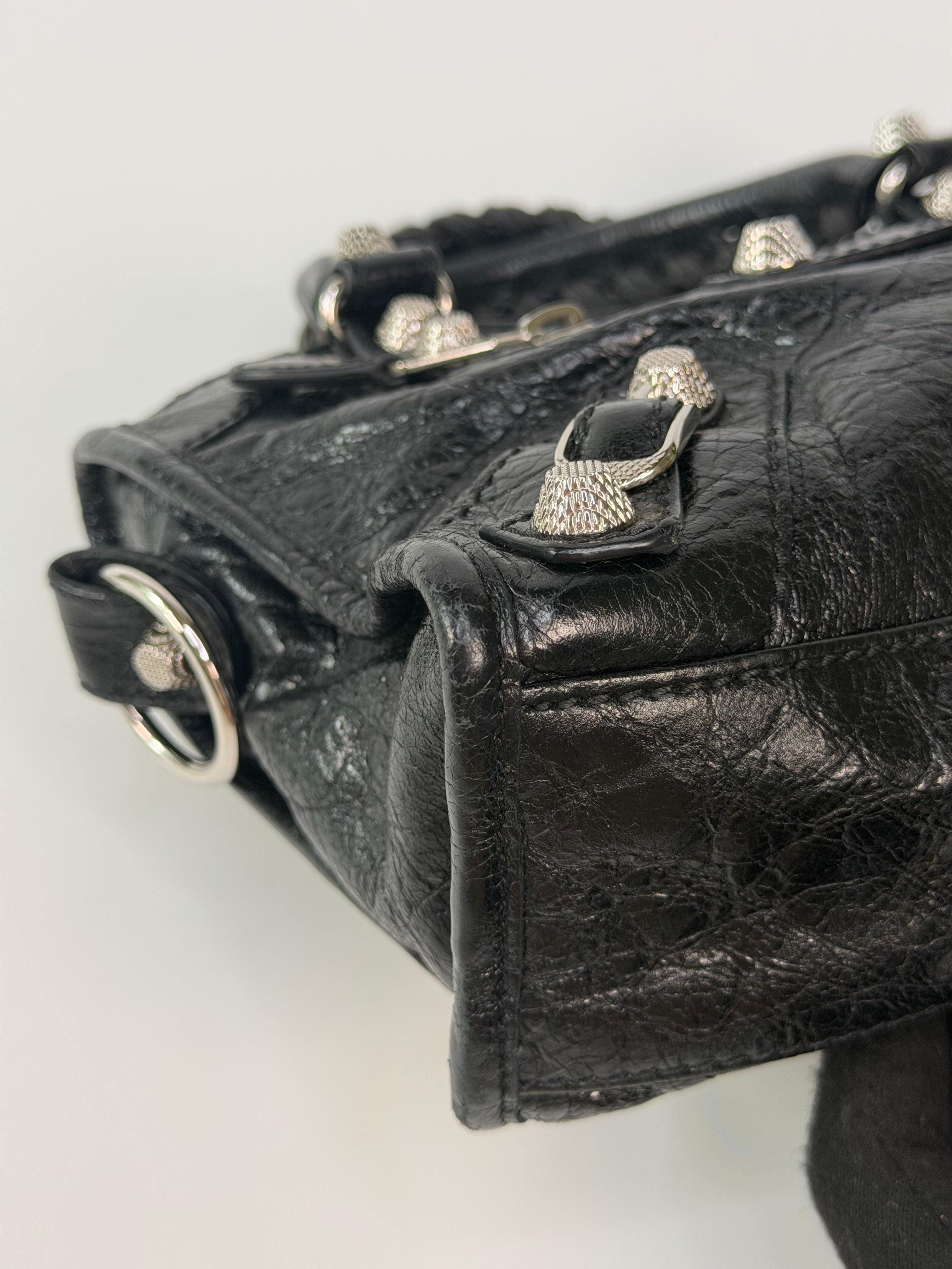 Balenciaga Le City Mini Bag In Noir Lambskin With Silver Hardware. Authentic and preloved in very good condition. 100% guarantee